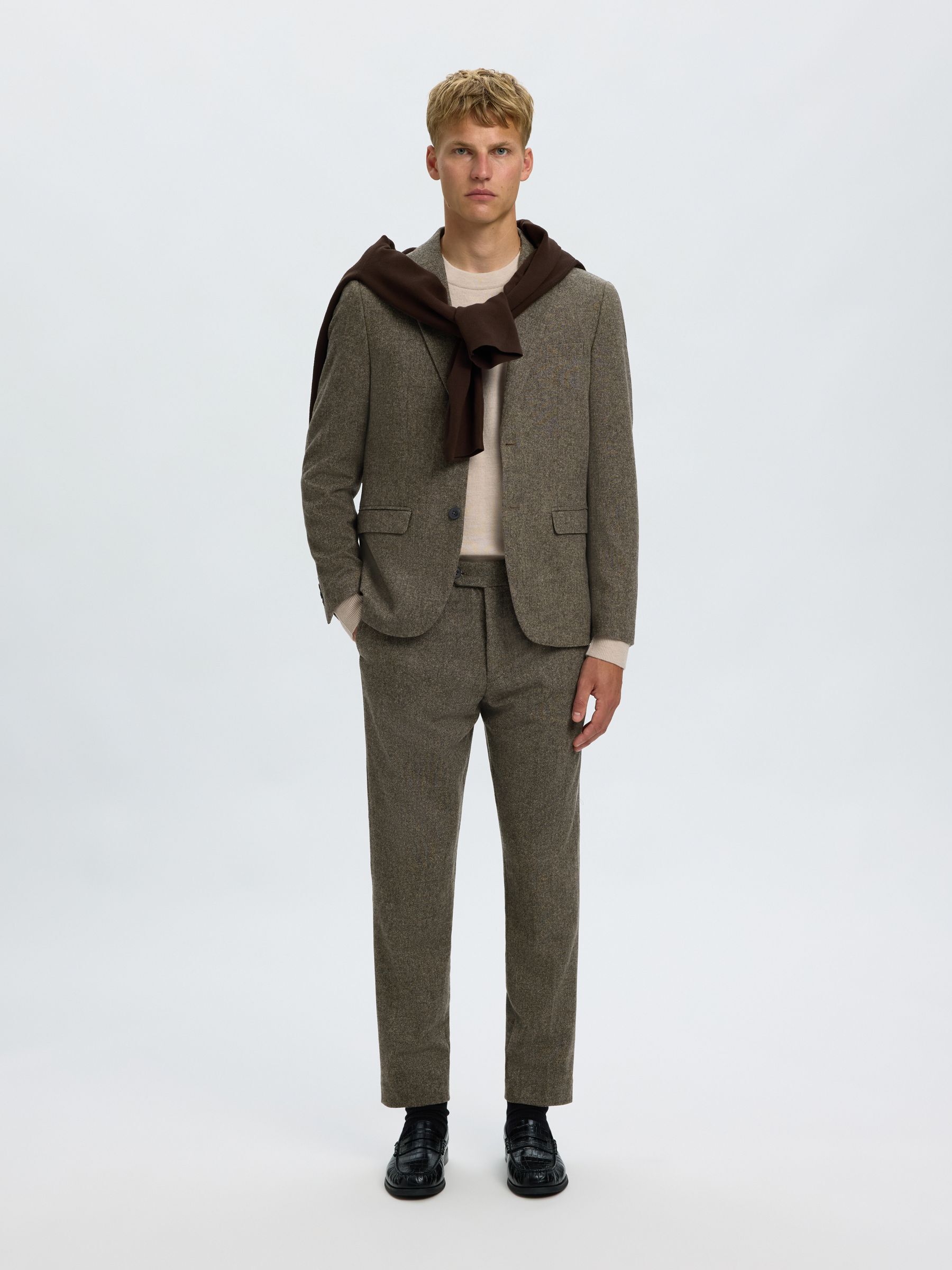 CHECKED WOOL BLEND  BLAZER, Brownie, highres