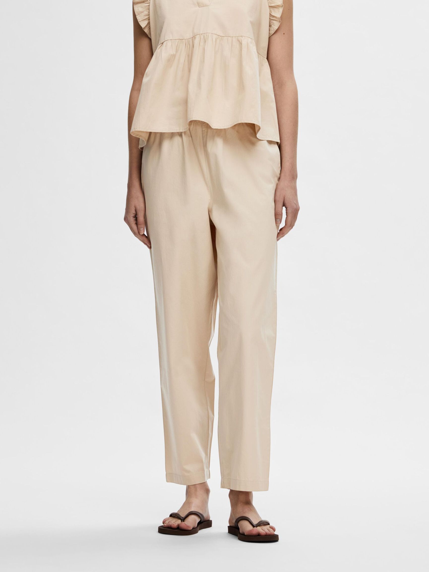 COTTON HIGH WAISTED TROUSERS, Humus, highres