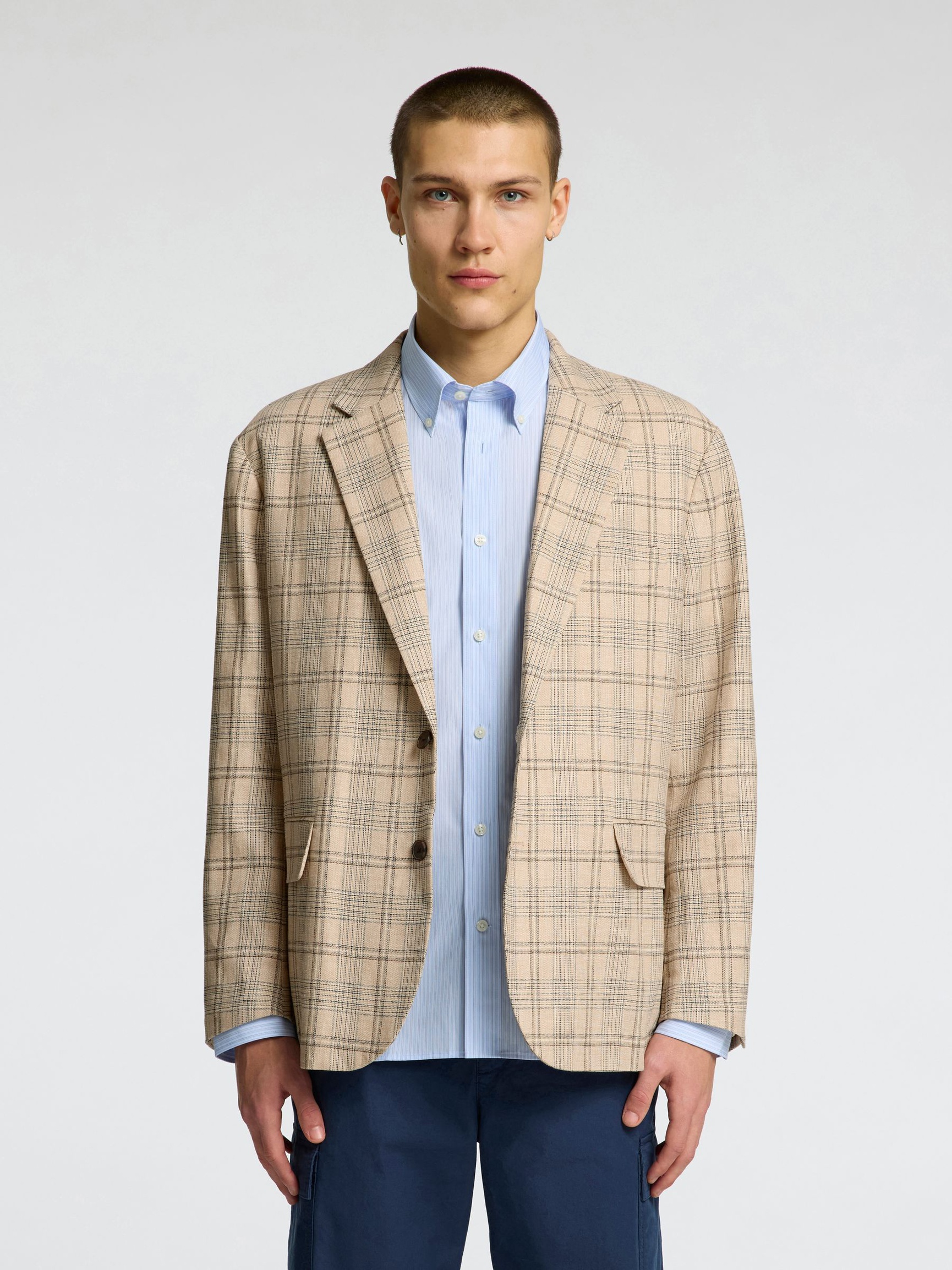 LINEN BLEND SINGLE-BREASTED BLAZER, Sand, highres
