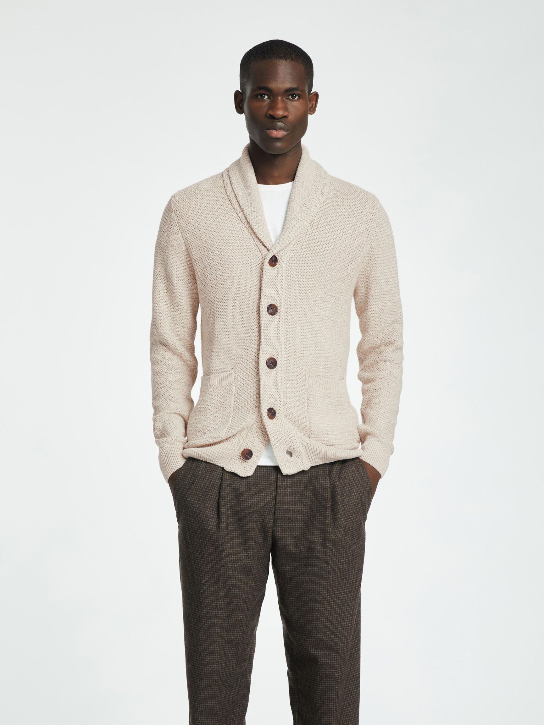 SCHALKRAGEN STRICKJACKE, Oatmeal, highres