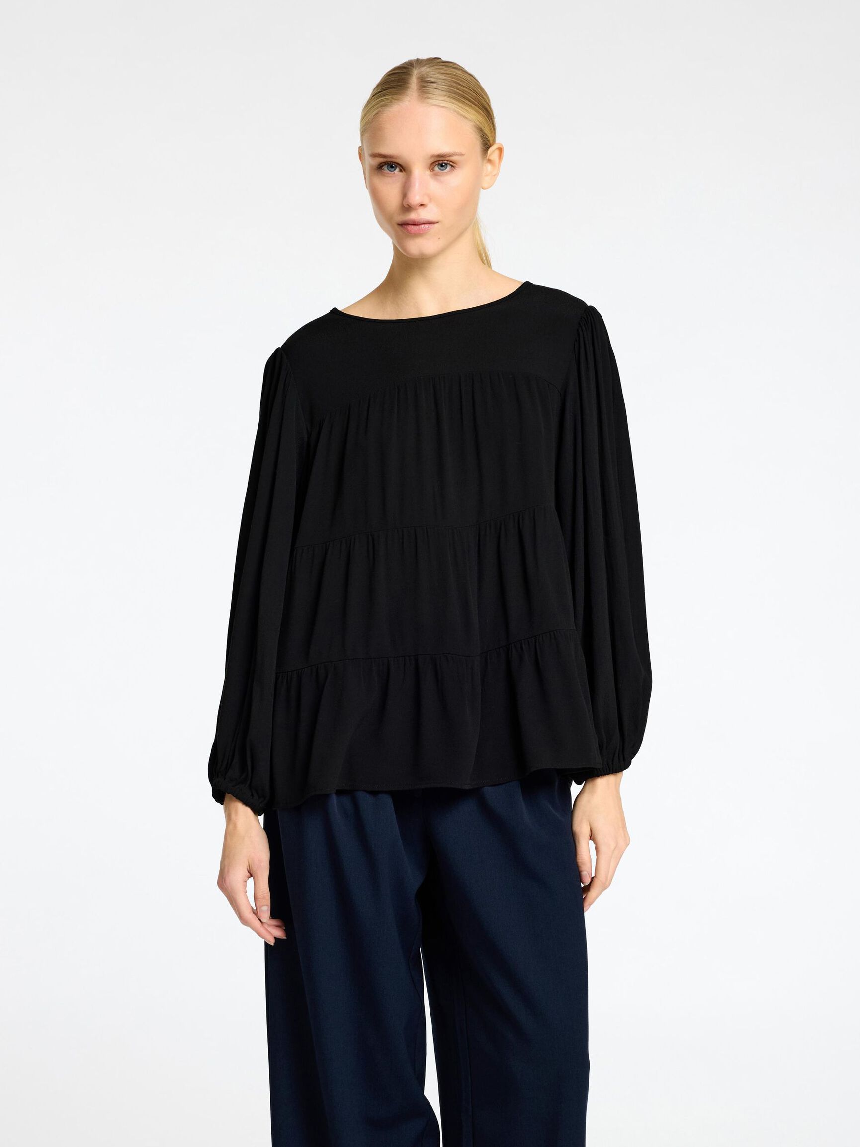 VISKOSEBLANDING BLUSE, Black, highres