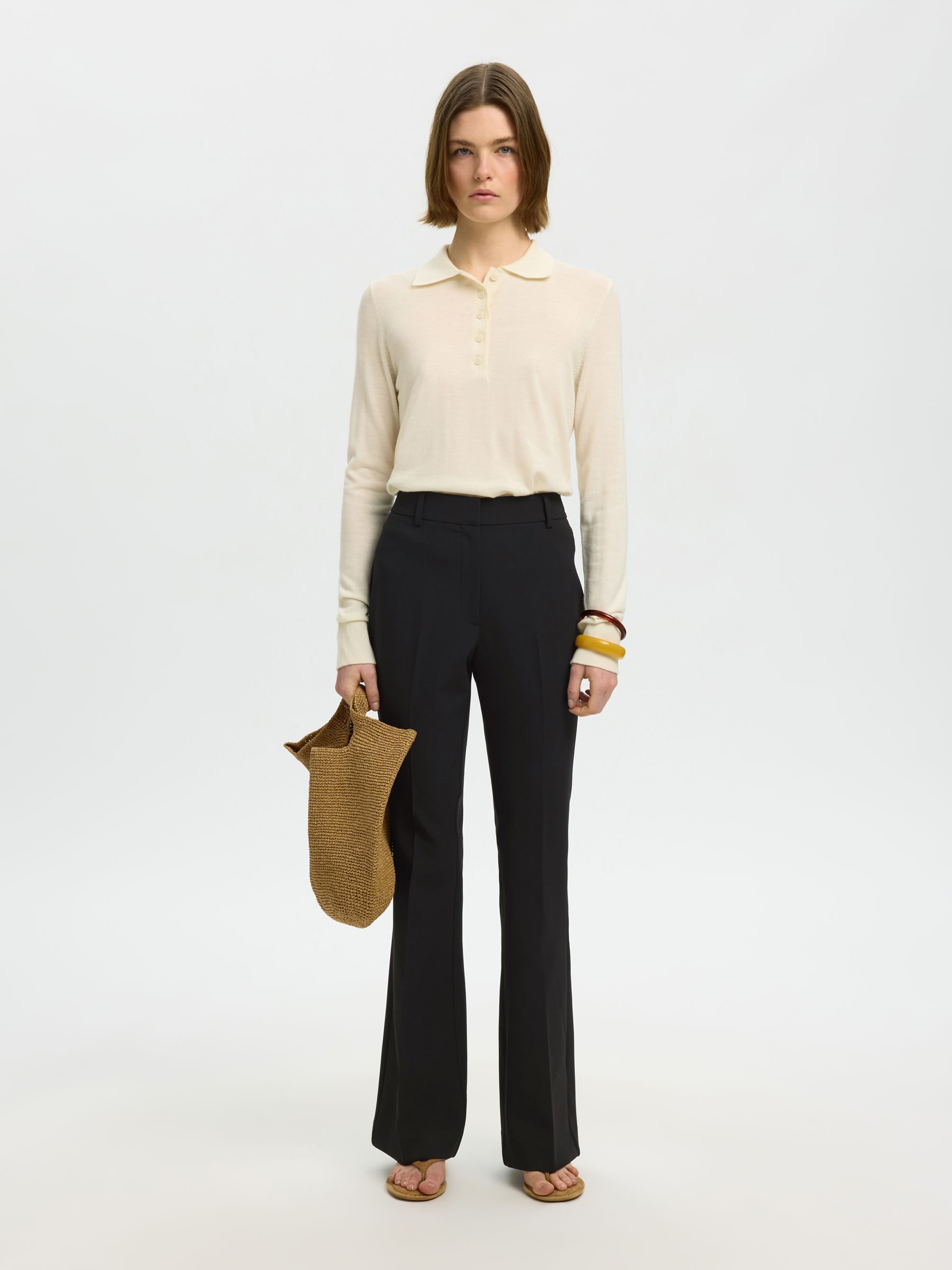 MID WAIST FLARED HOSE, Black, highres