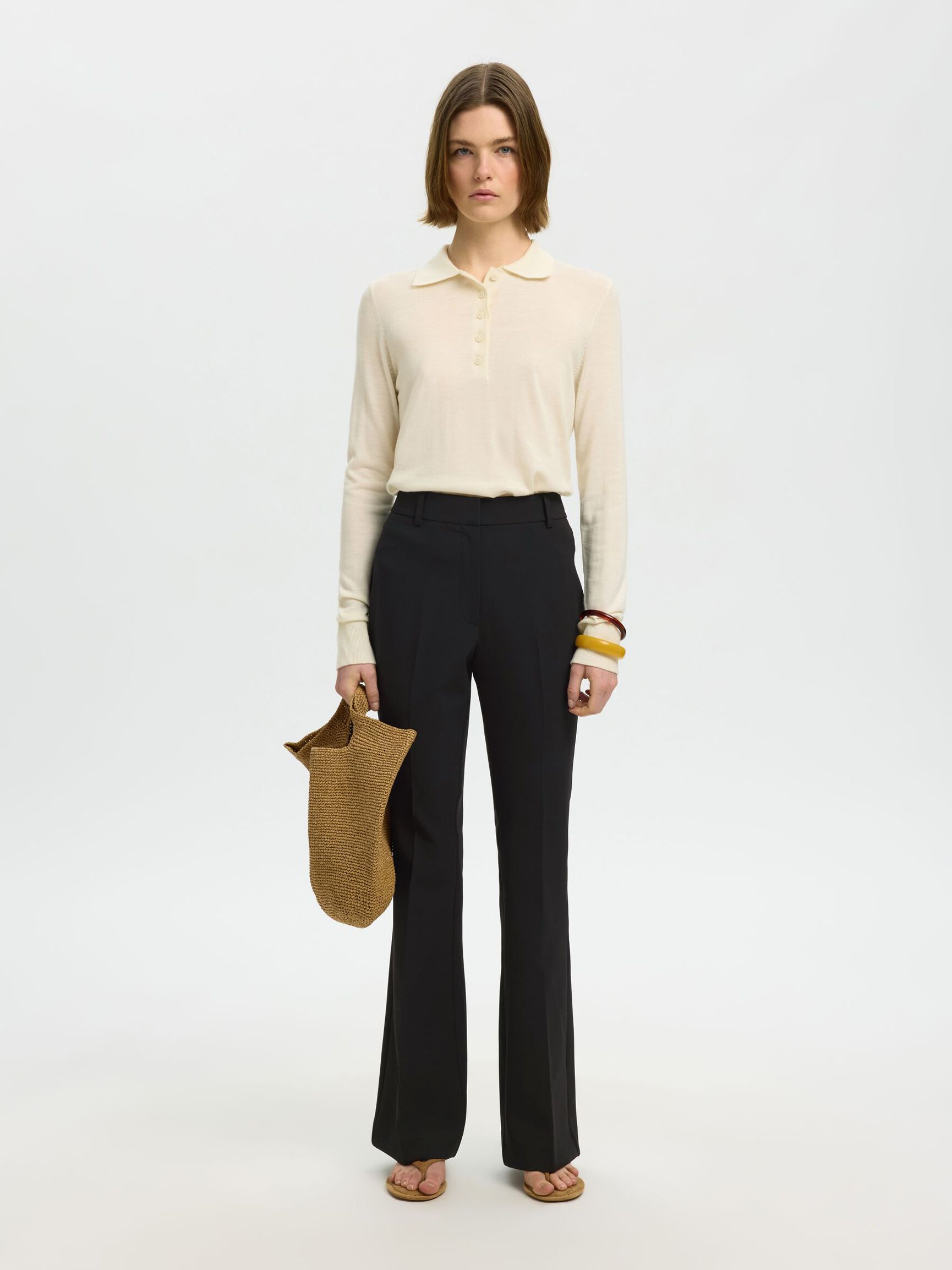 MID WAIST FLARED HOSE, Black, highres