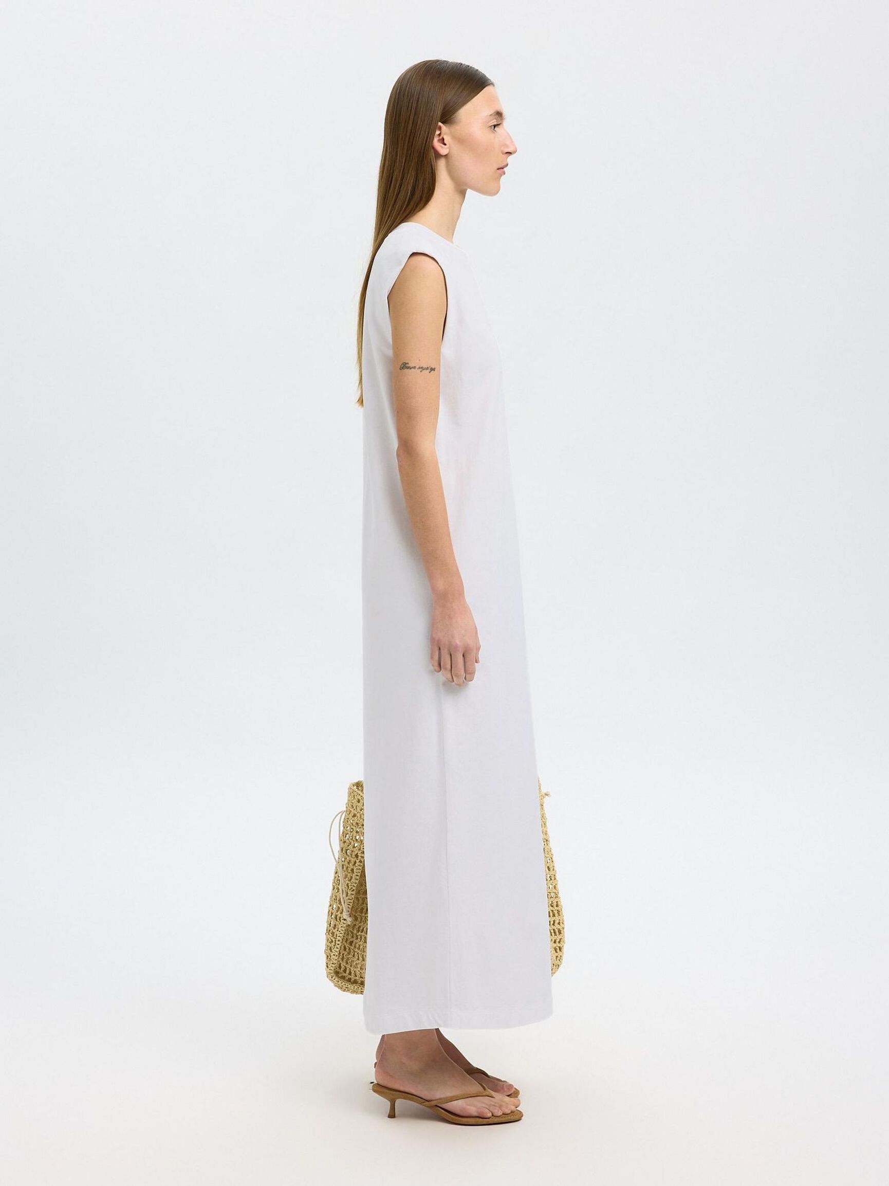 ÄRMELLOSES BAUMWOLL MAXIKLEID, Bright White, highres
