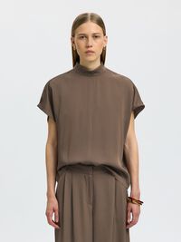VISCOSE SHORT SLEEVED TOP, Chocolate Chip, highres