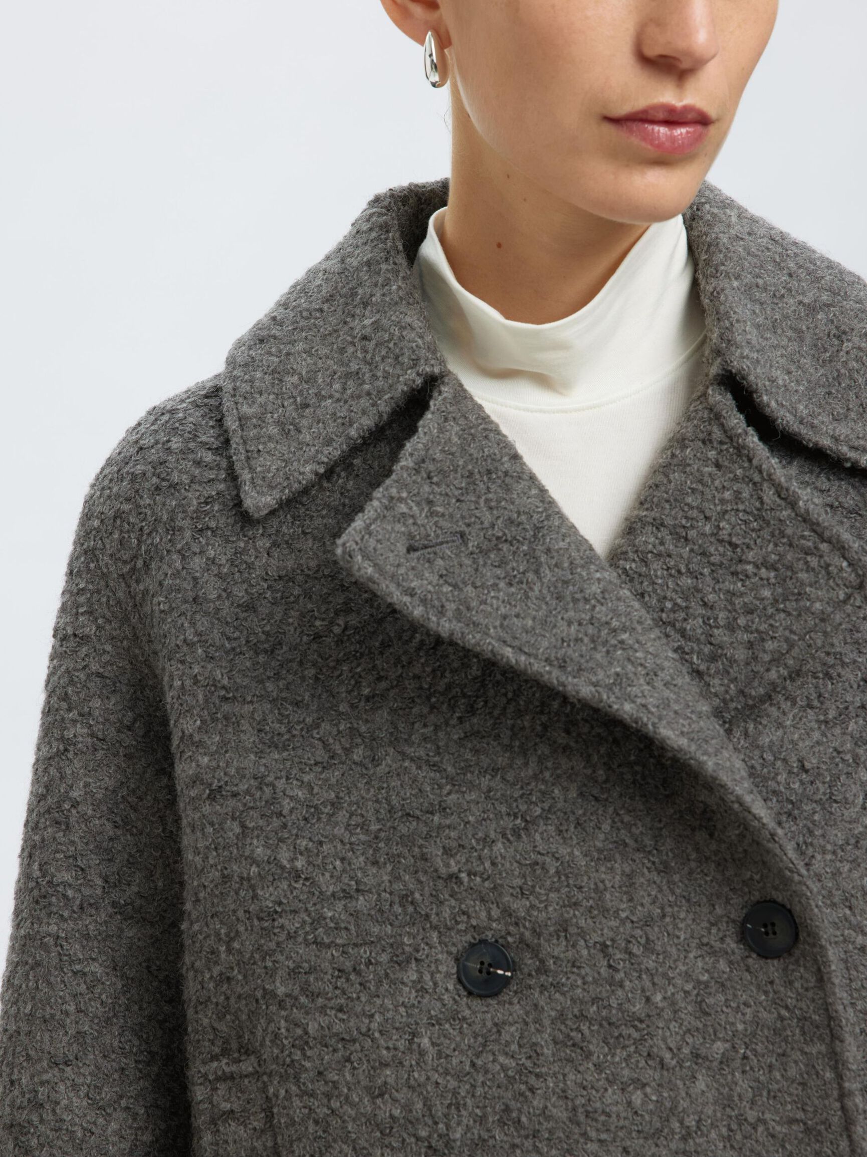 WOOL BLEND BOUCLE SHORT JACKET, Medium Grey Melange, highres