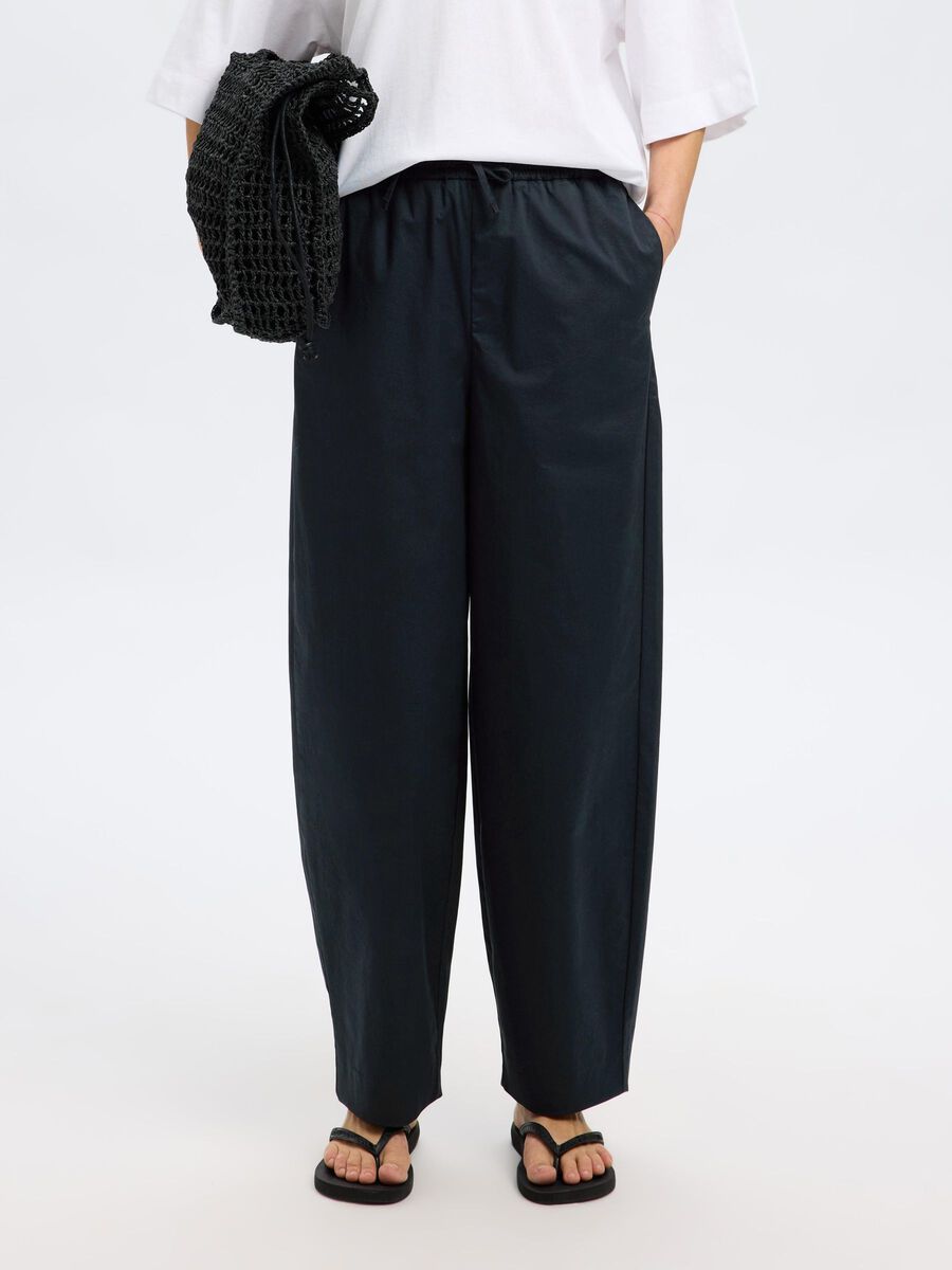 Selected COTTON BARREL FIT TROUSERS, Black, highres - 16097727_Black_003.jpg