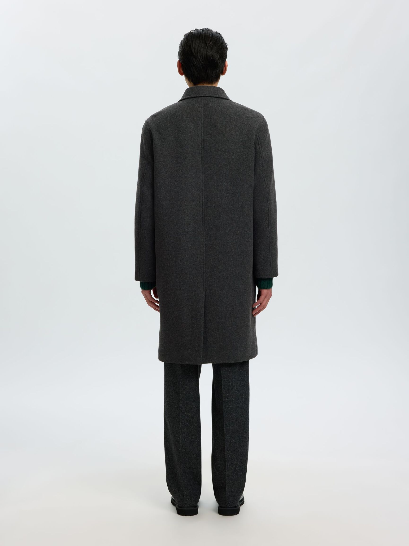 DOUBLE BREASTED WOOL BLEND LONG COAT, Dark Grey, highres