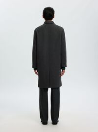 DOUBLE BREASTED WOOL BLEND LONG COAT, Dark Grey, highres