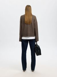 WOOL BLEND KNITTED CARDIGAN, Morel, highres