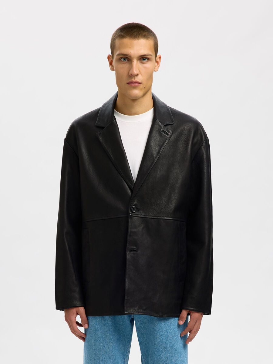 Product tile image - 100% LEATHER BLAZER, Black | 16099244_Black