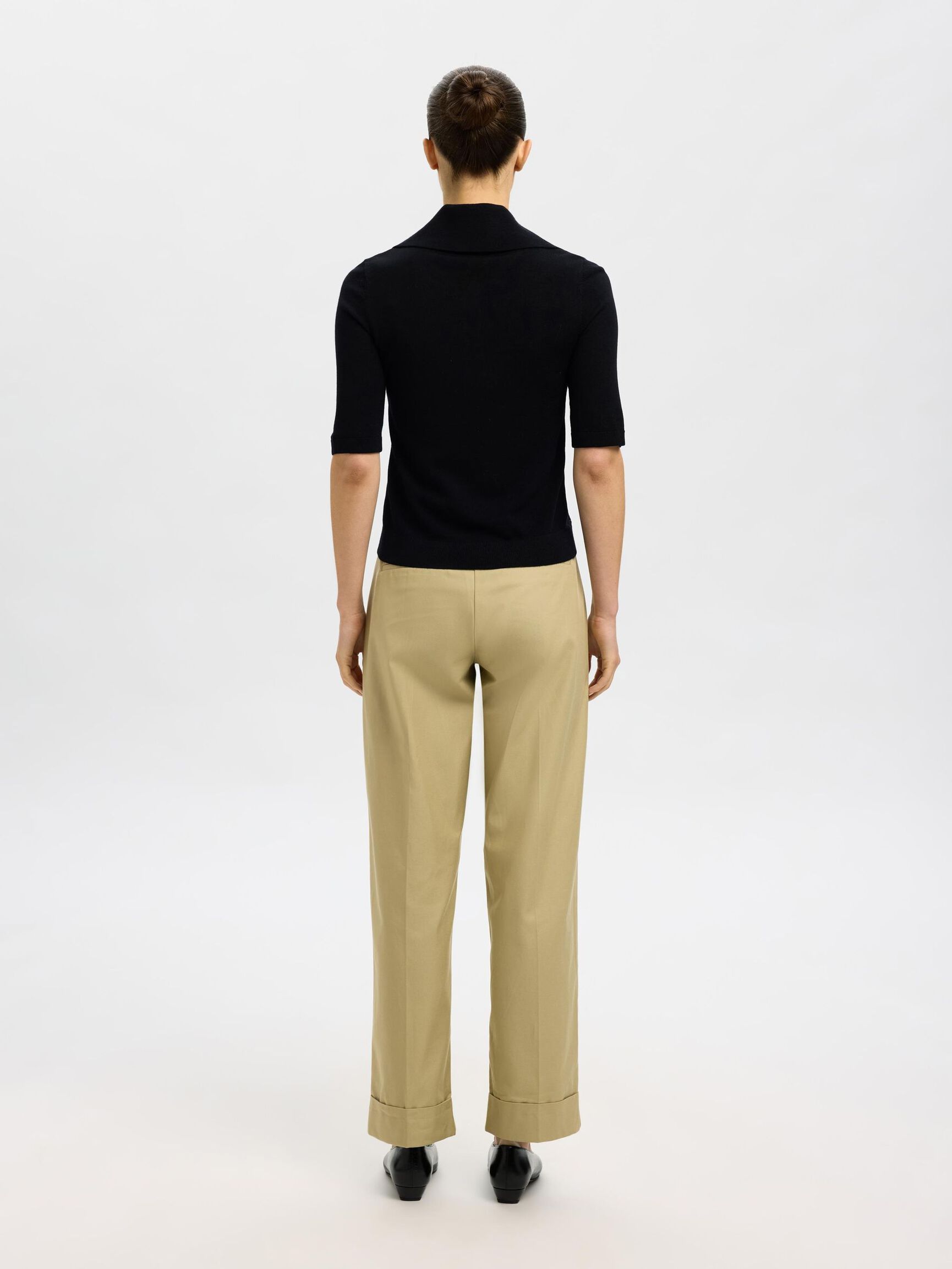 100% MERINOULD STRIKKET POLOSHIRT, Black, highres