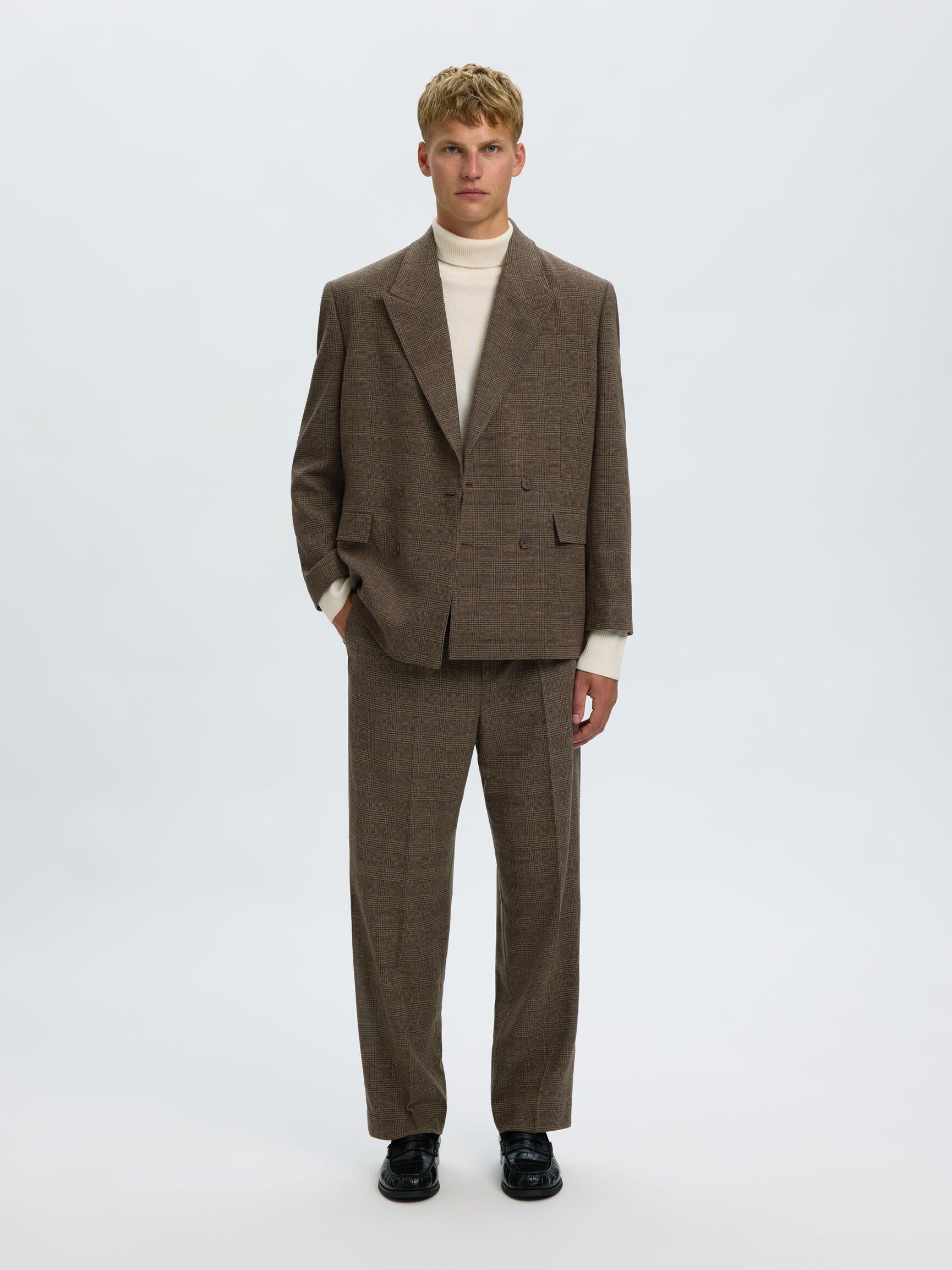 RELAXED FIT WOLLGEMISCH ZWEIREIHIGER BLAZER, Medium Brown Melange, highres
