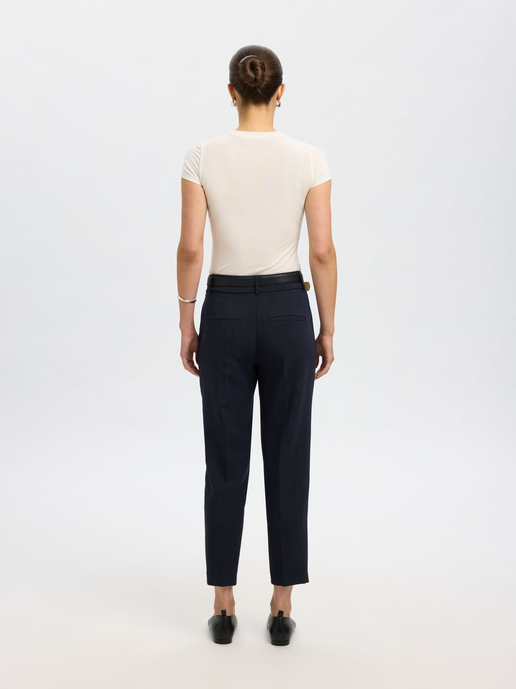 VISCOSE BLEND CROPPED TAPERED TROUSERS, Dark Sapphire, highres