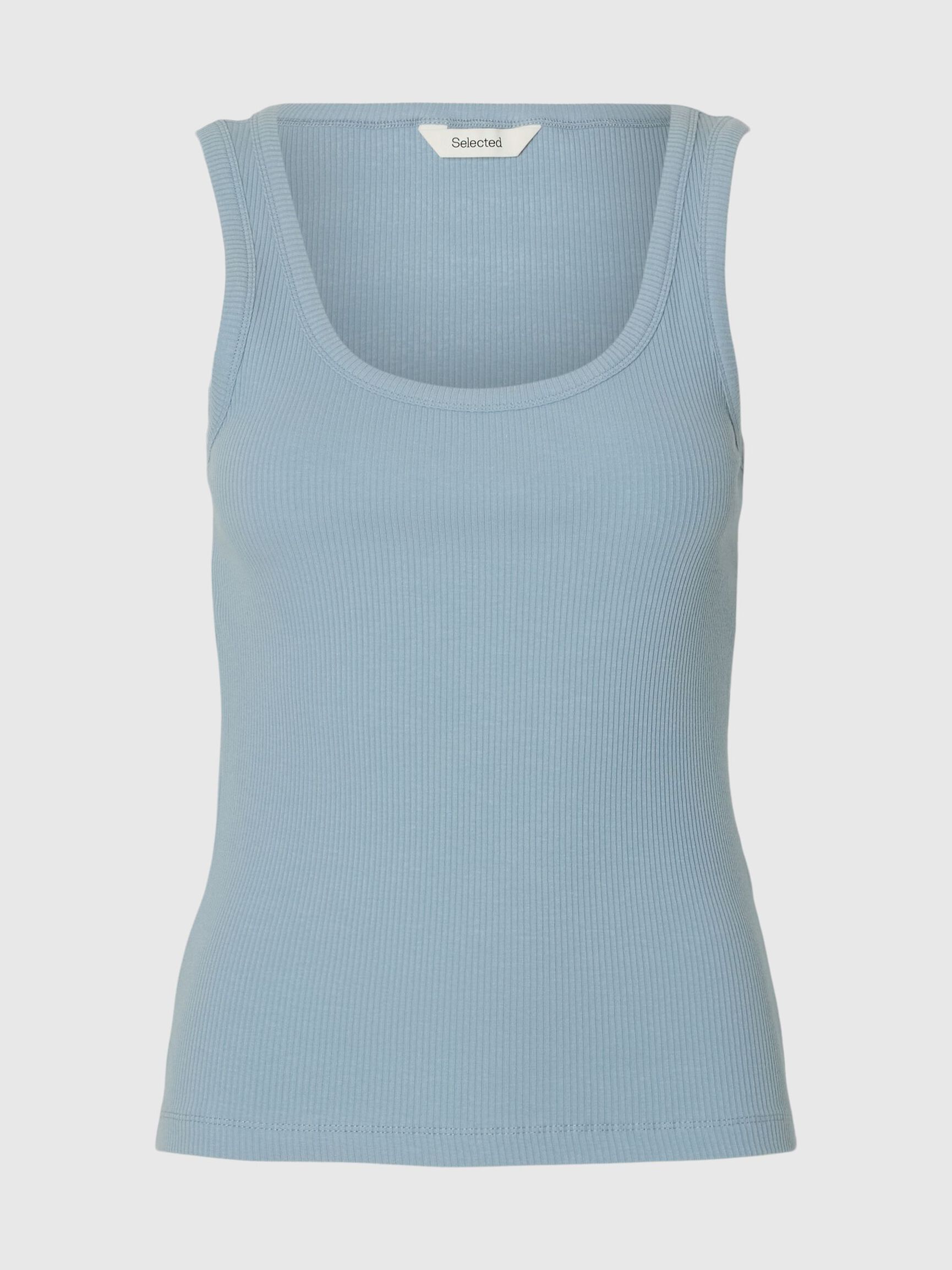 RIBBED COTTON TANK TOP, Dusty Blue, highres
