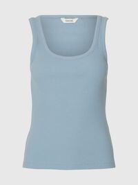 RIBBED COTTON TANK TOP, Dusty Blue, highres