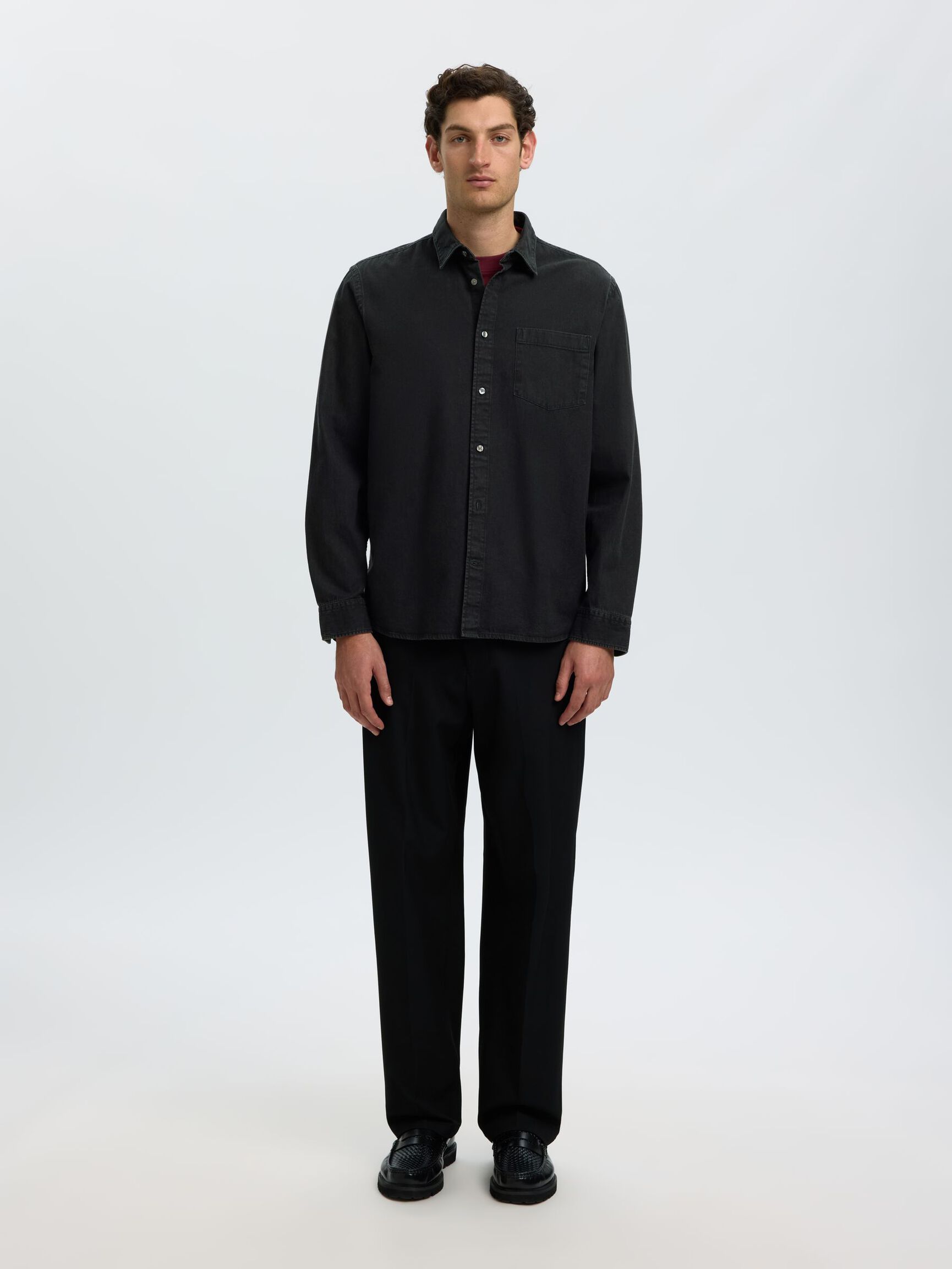 REGULAR FIT HEMD, Black Denim, highres