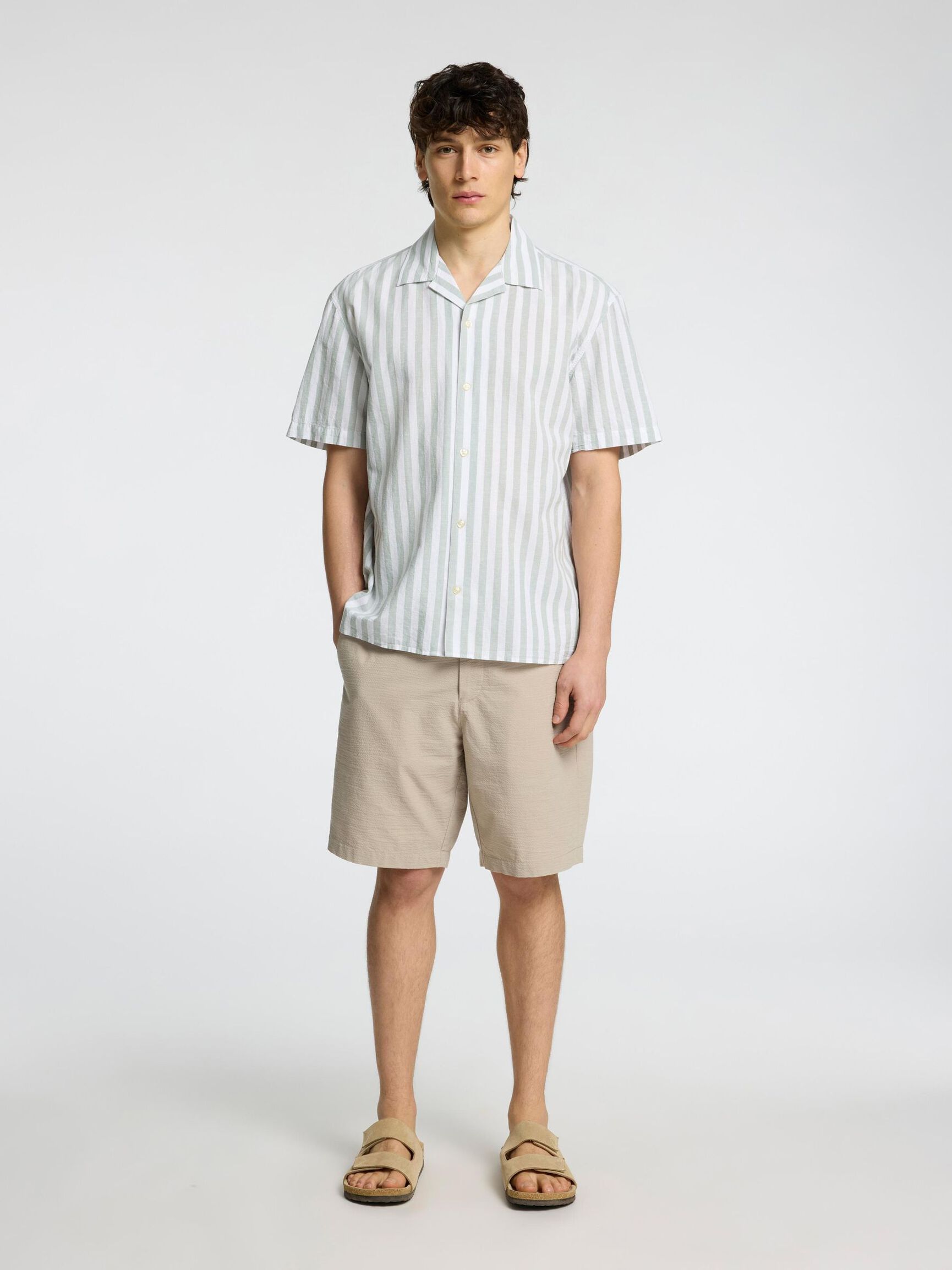 LINEN BLEND SHORT SLEEVED SHIRT, Iceberg Green, highres
