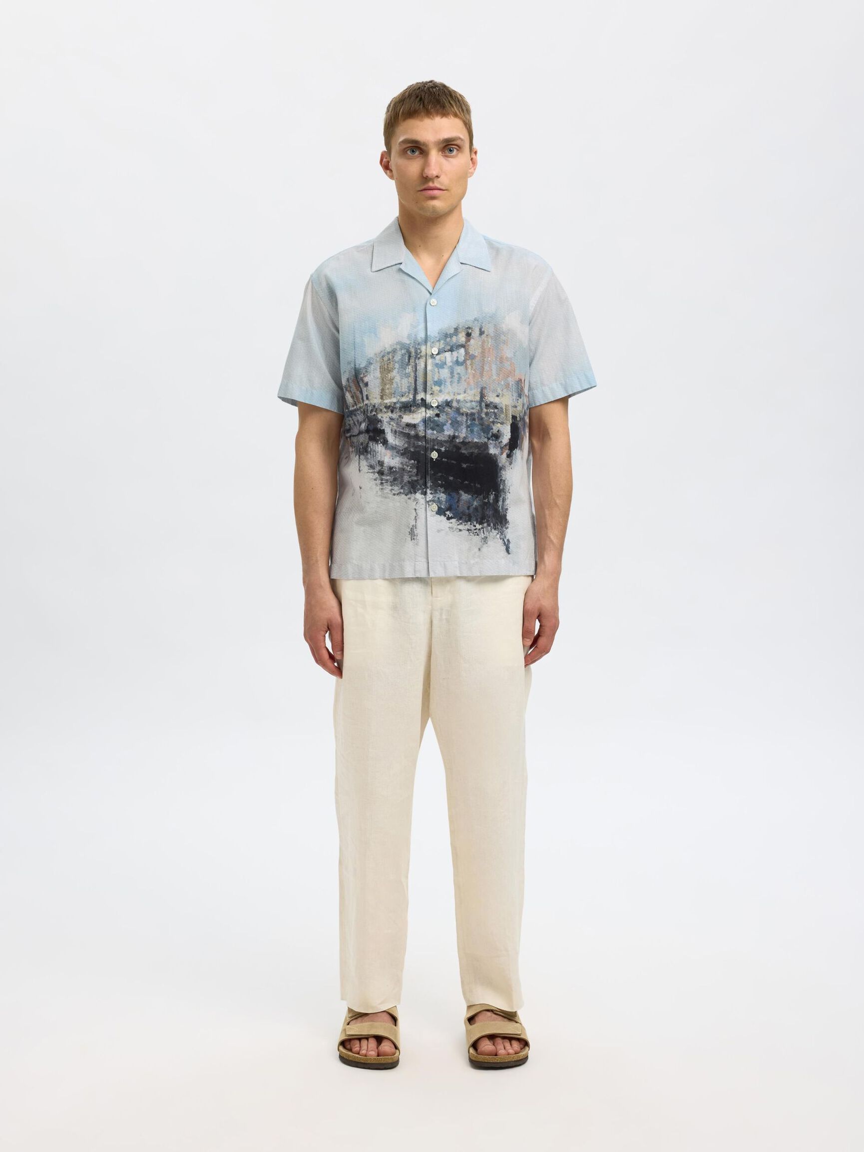 PRINTED SHORT SLEEVED SHIRT, Cashmere Blue, highres