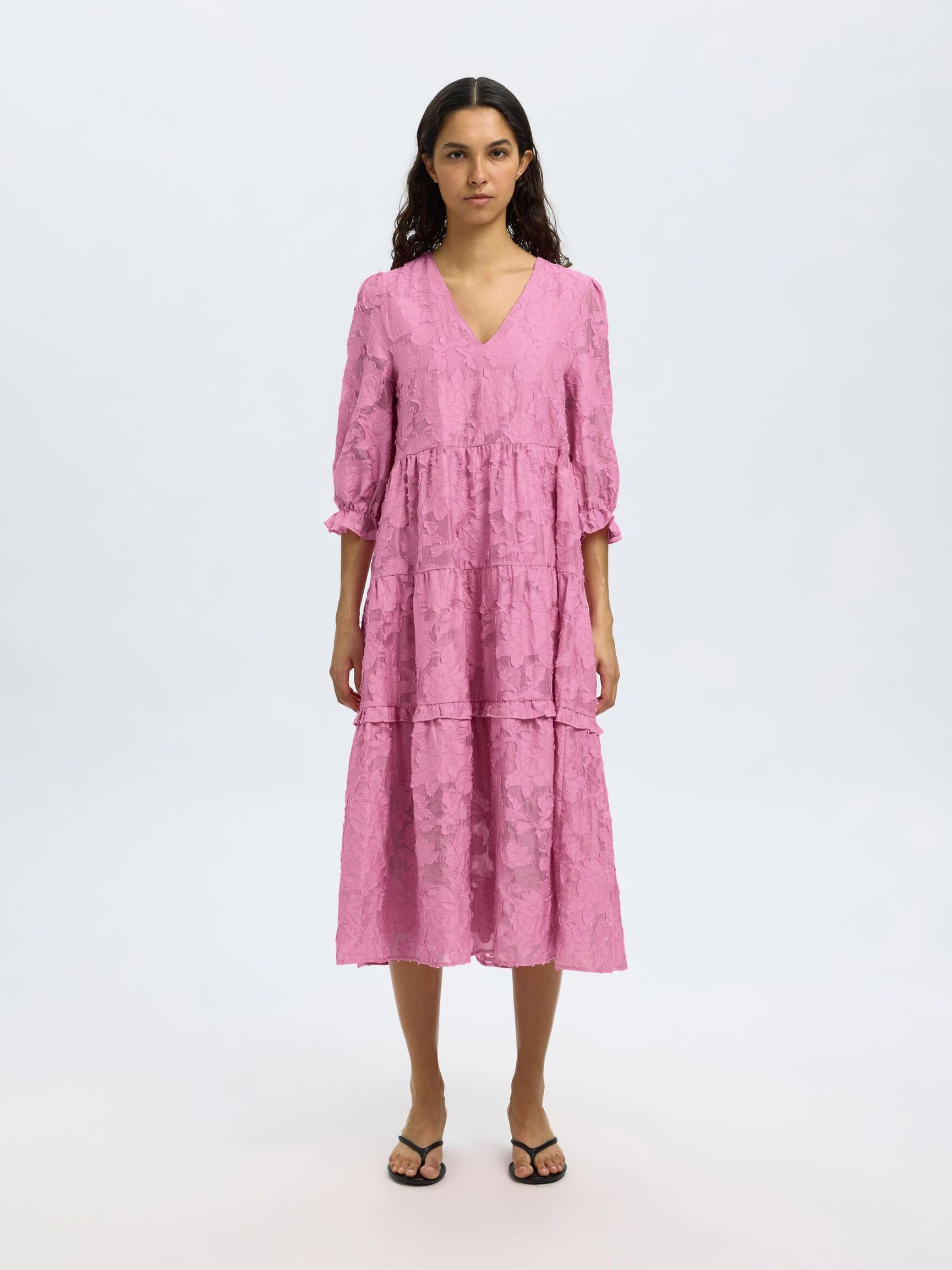 TIE WAIST MIDI DRESS, Rosebloom, highres
