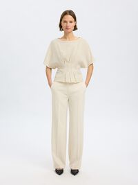 VISCOSE BLEND PLEATED  BLOUSE, Birch, highres
