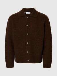 WOOL BLEND KNITTED CARDIGAN, Demitasse, highres