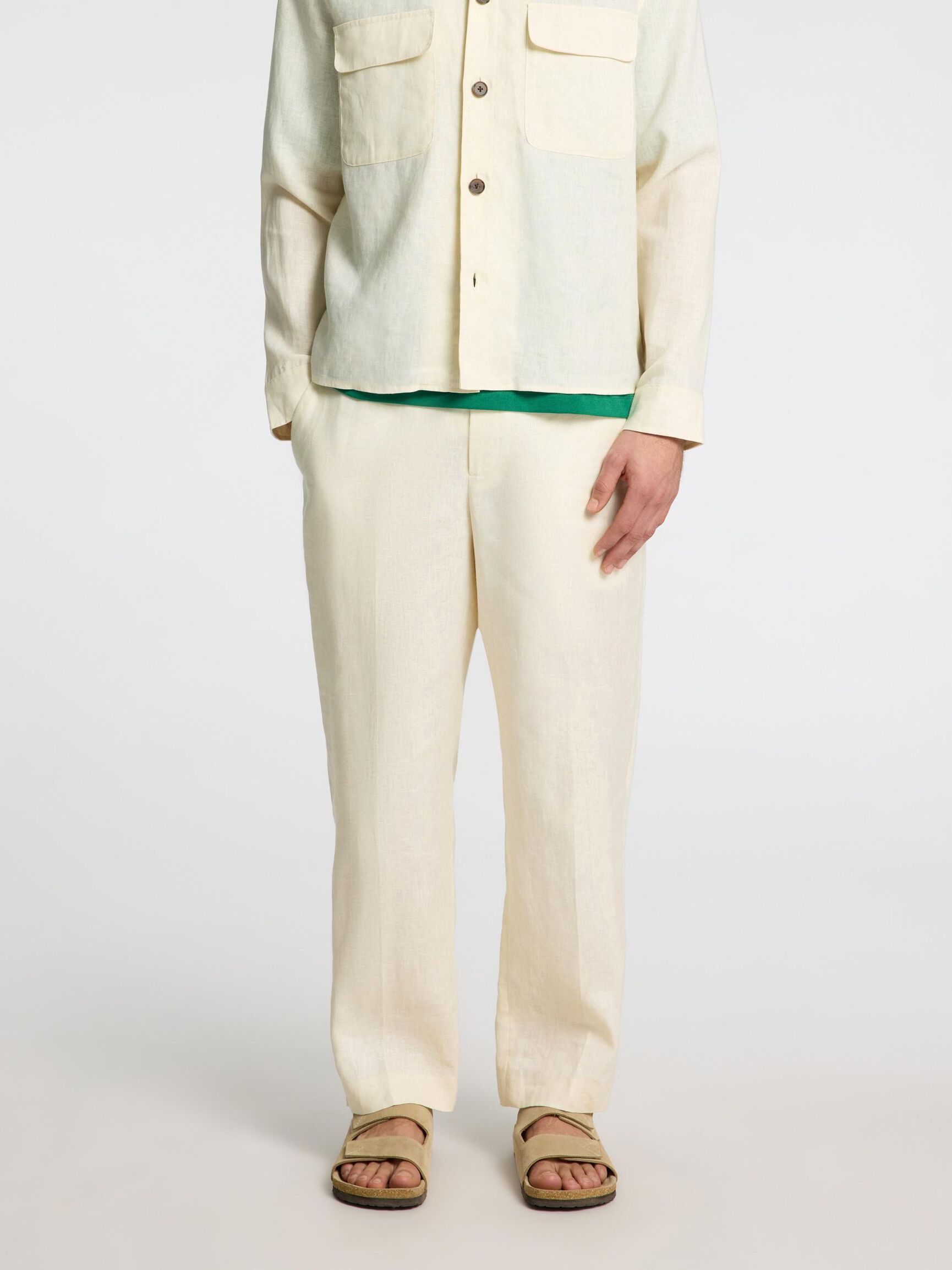 LOOSE FIT LINEN TROUSERS, Egret, highres