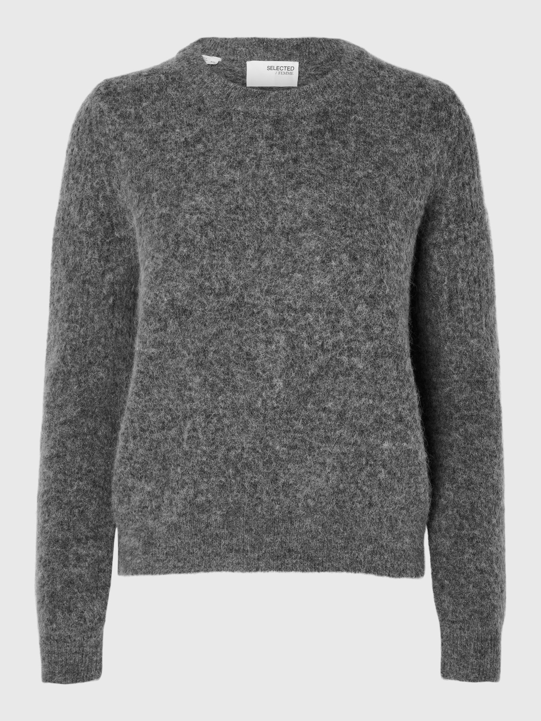 KNITTED WOOL BLEND JUMPER, Medium Grey Melange, highres