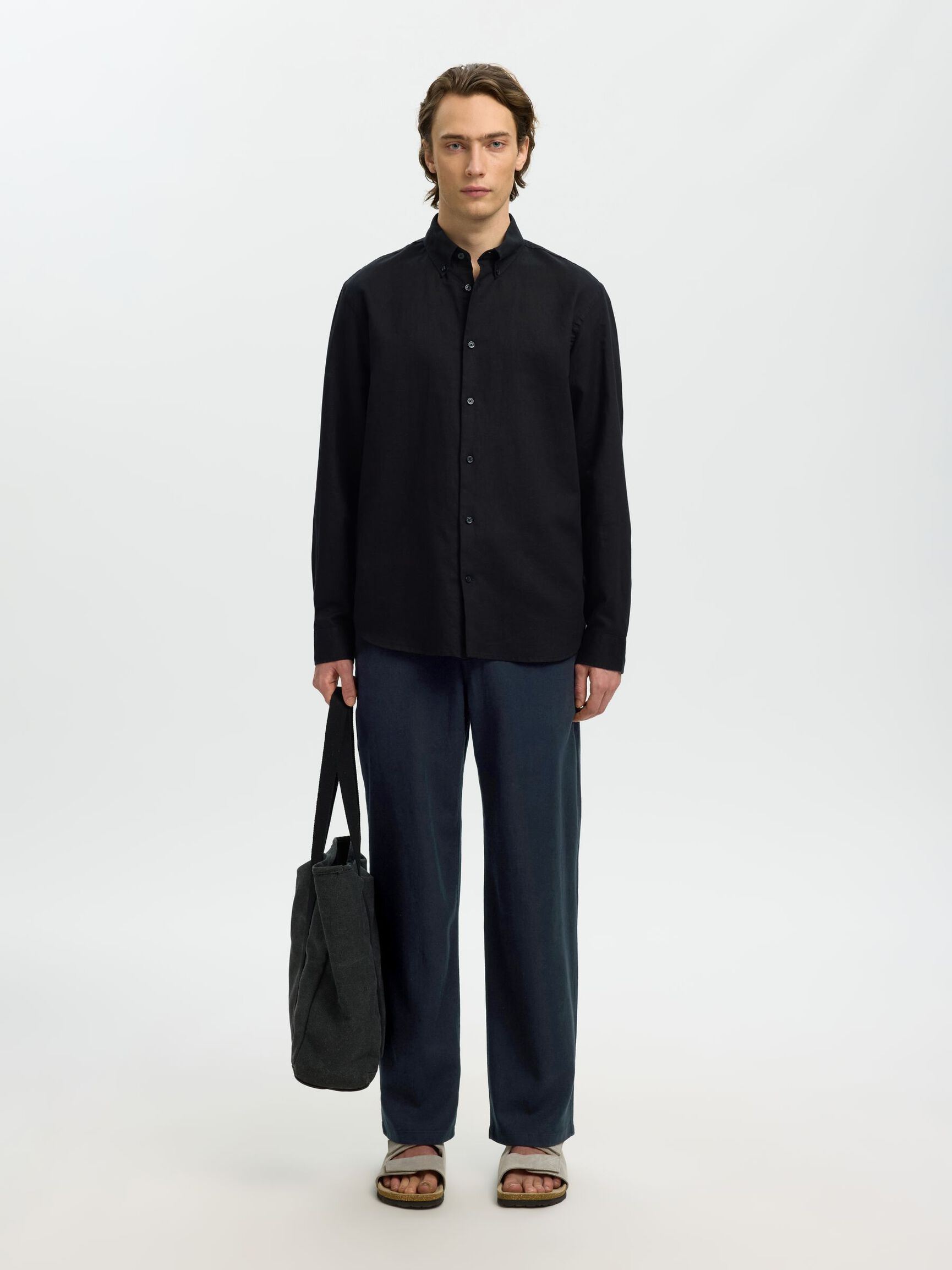 220 LOOSE FIT LINEN-BLEND TROUSERS, Black, highres