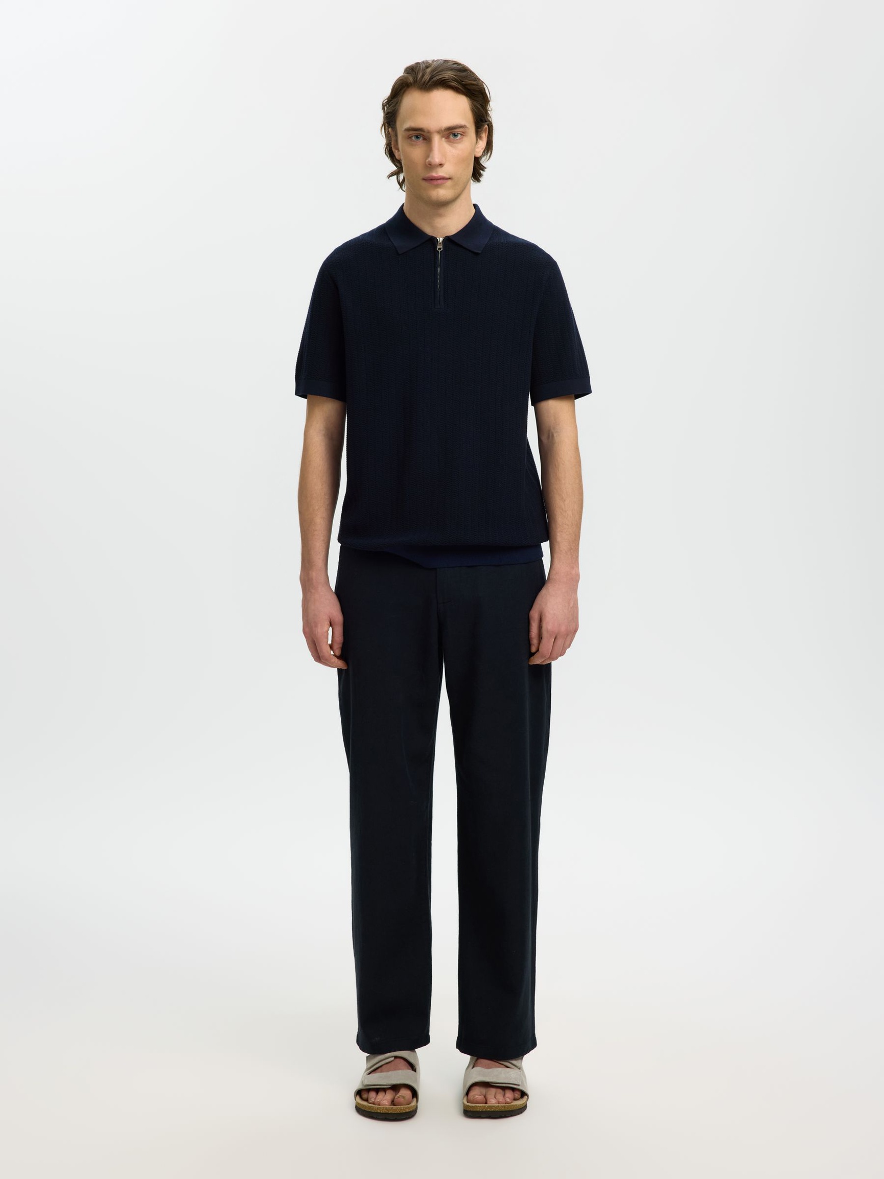 ZIP UP POLO SHIRT, Navy Blazer, highres