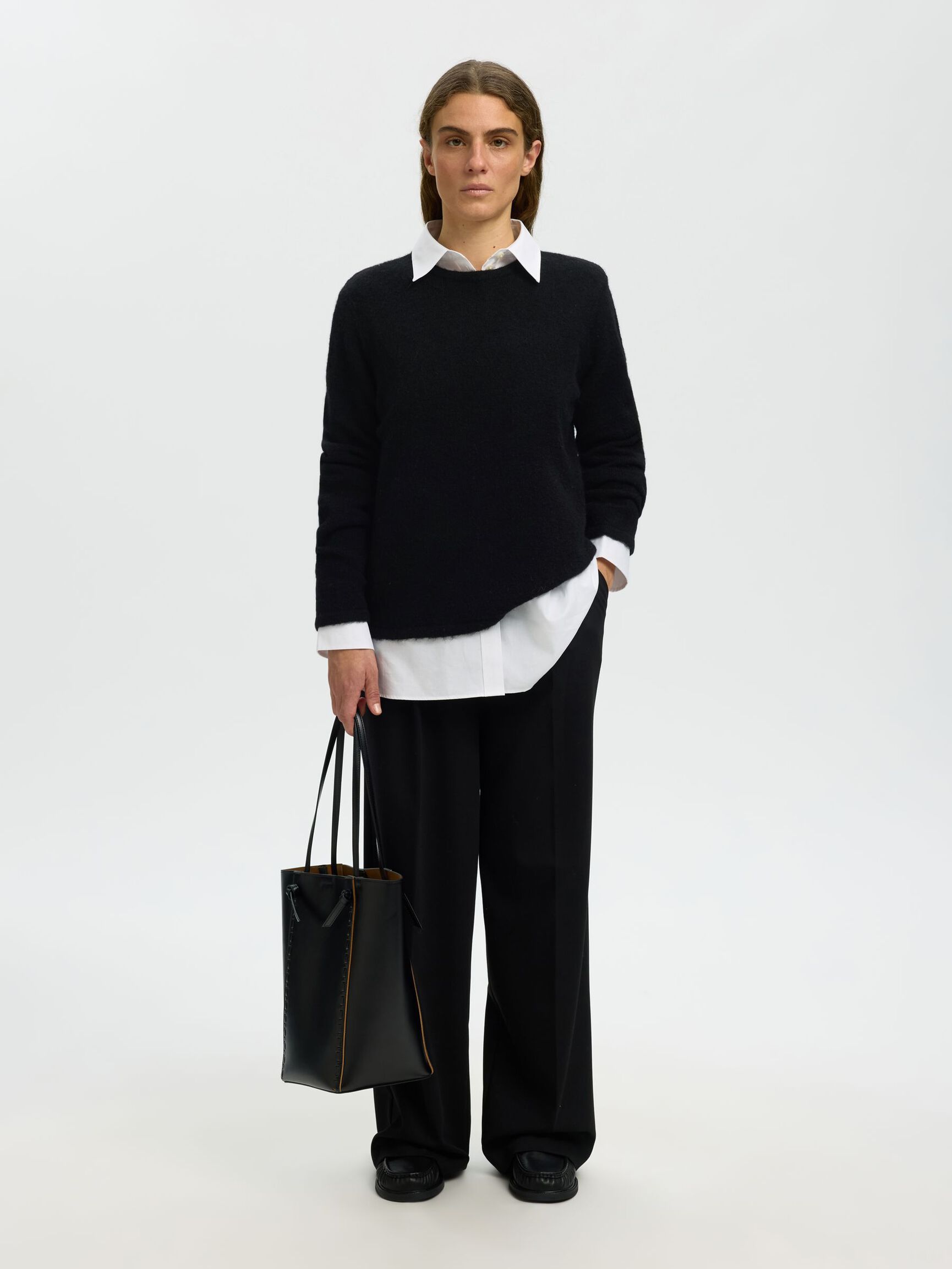 WOOL BLEND KNITTED PULLOVER, Black, highres