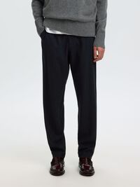 WOOL BLEND TAPERED TROUSERS, Dark Navy, highres