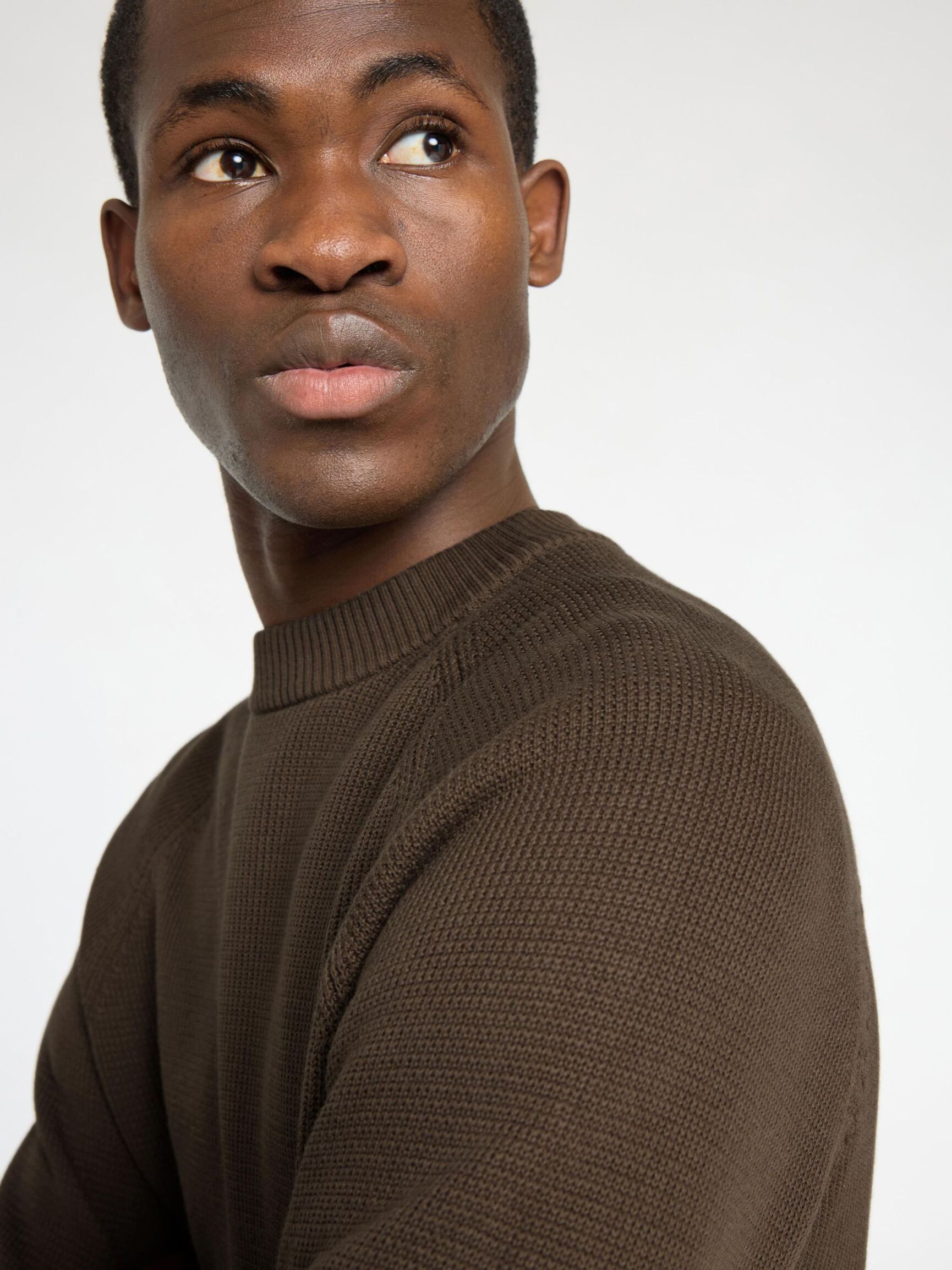 100% BOMULD SWEATER MED RUND HALS, Major Brown, highres