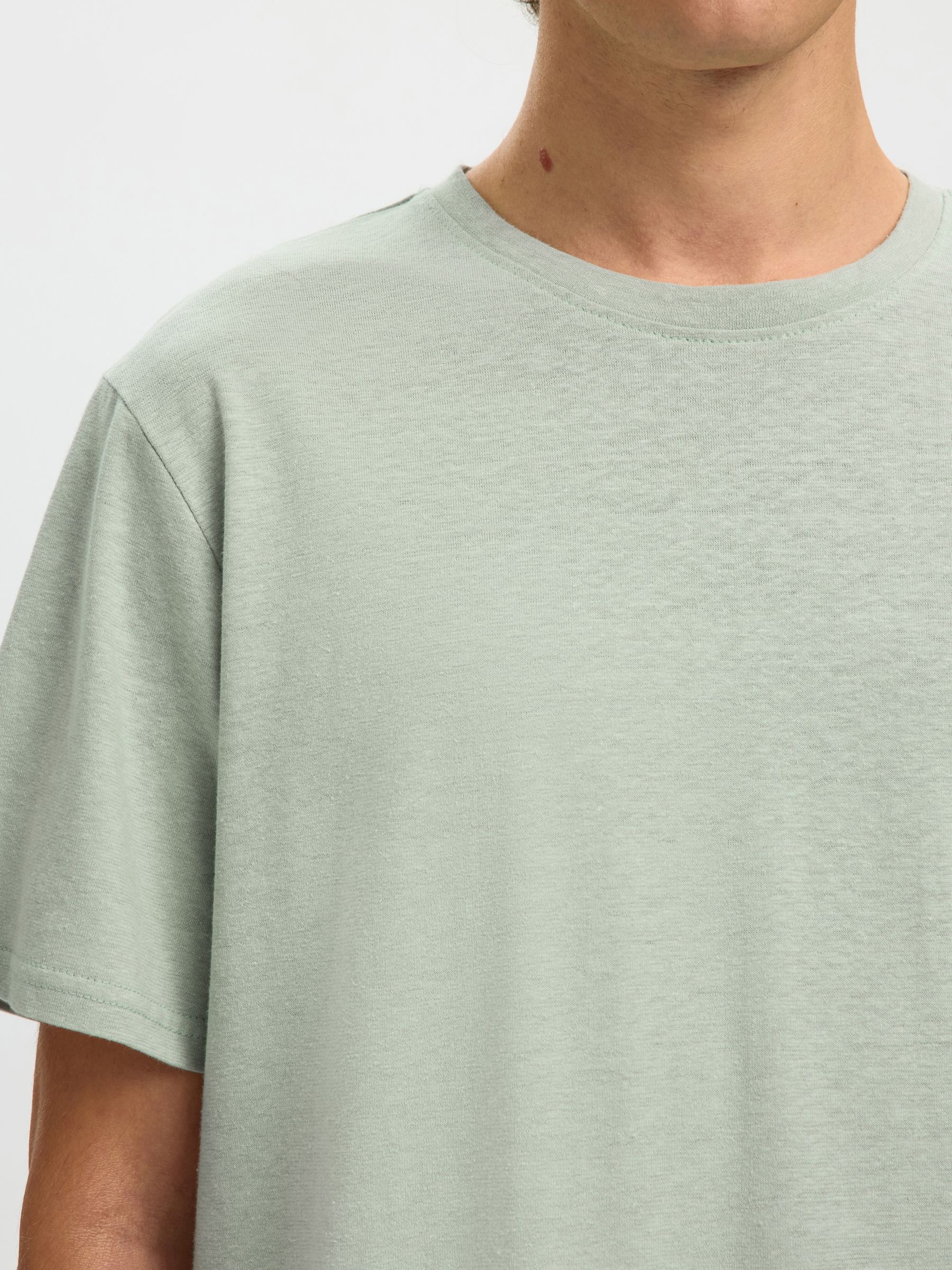 LINEN BLEND T-SHIRT, Aqua Gray, highres