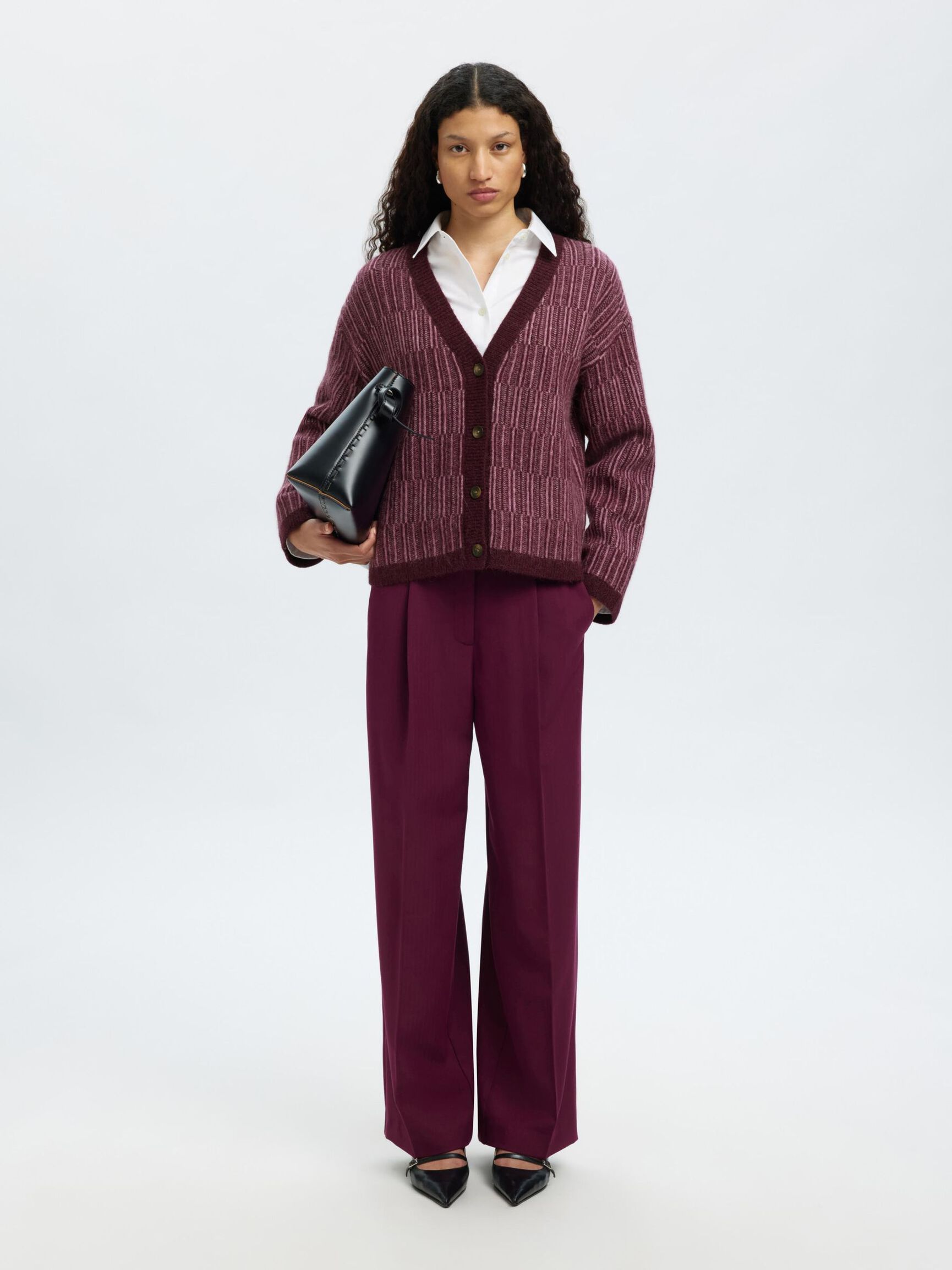 WOOL BLEND KNITTED CARDIGAN, Fig, highres