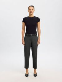 VISCOSE BLEND CROPPED TAPERED TROUSERS, Dark Grey Melange, highres