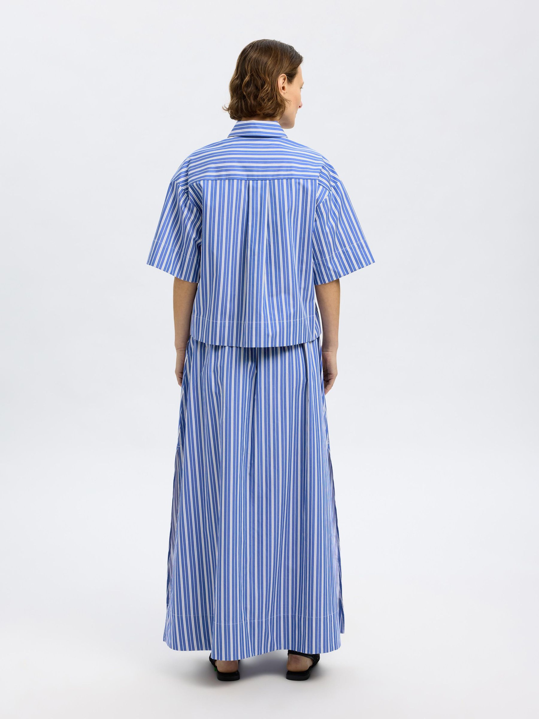 GESTREEPT OVERHEMD MET KORTE MOUWEN, Dazzling Blue, highres