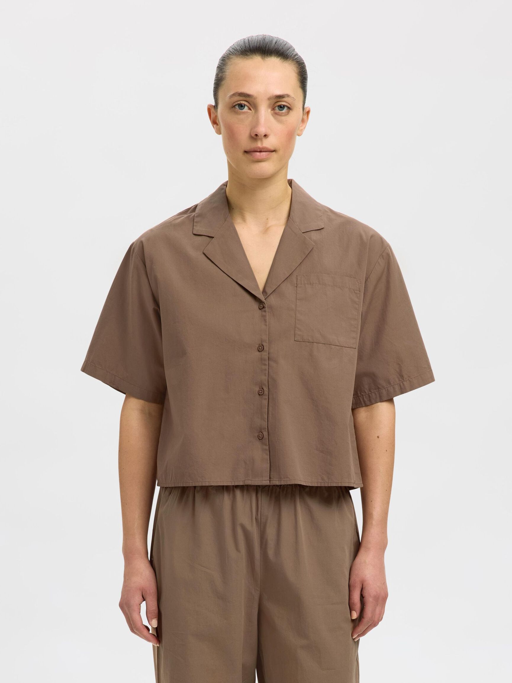 KURZARM CROP-BLUSE, Coca Mocha, highres