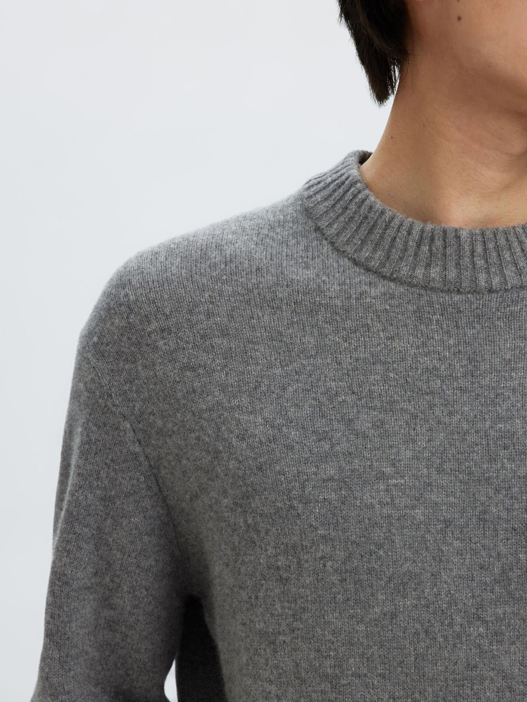 CASHMERE BLEND KNITTED PULLOVER, Medium Grey Melange, highres
