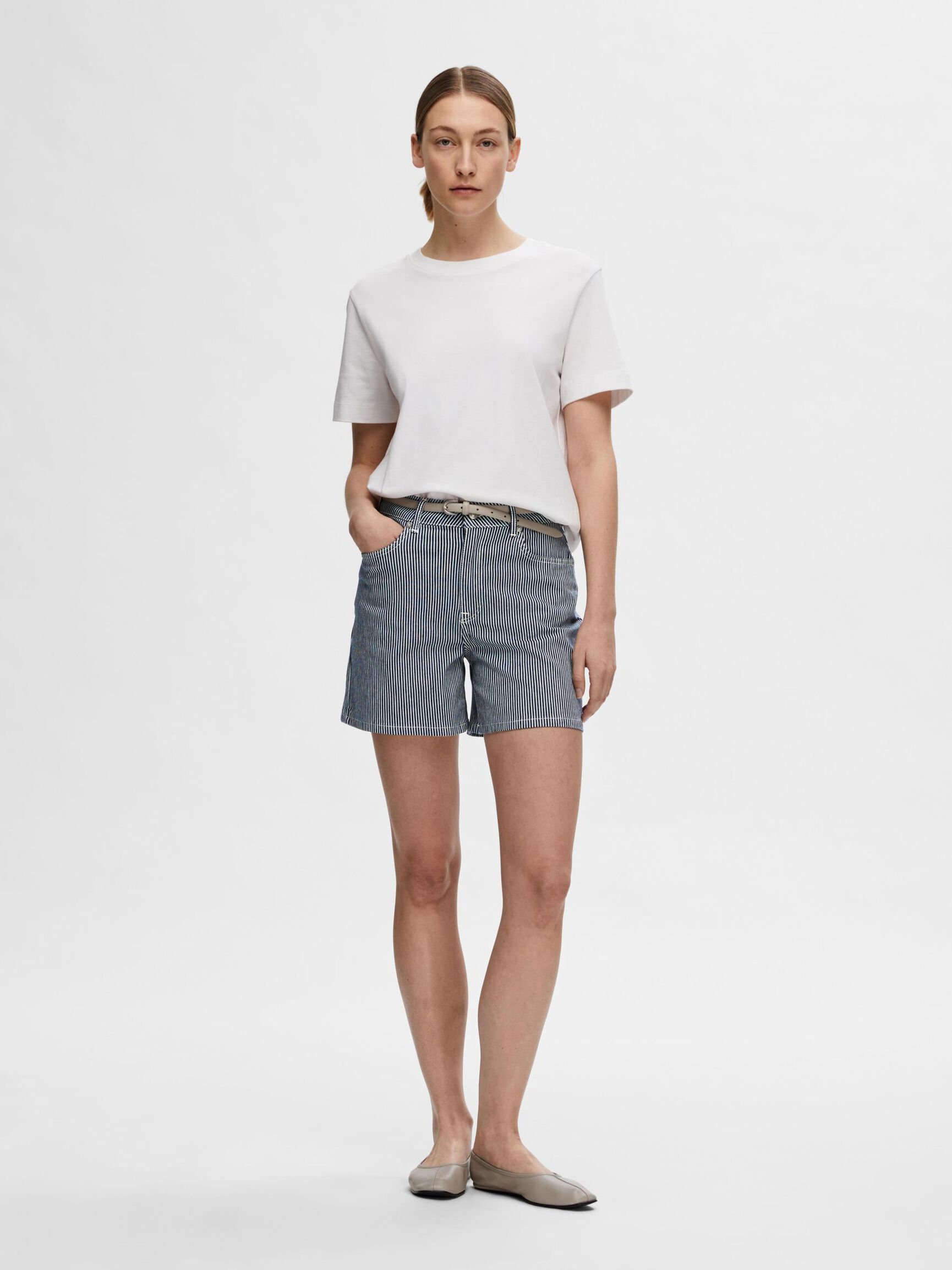 GESTREIFTE JEANSSHORTS, Medium Blue Denim, highres