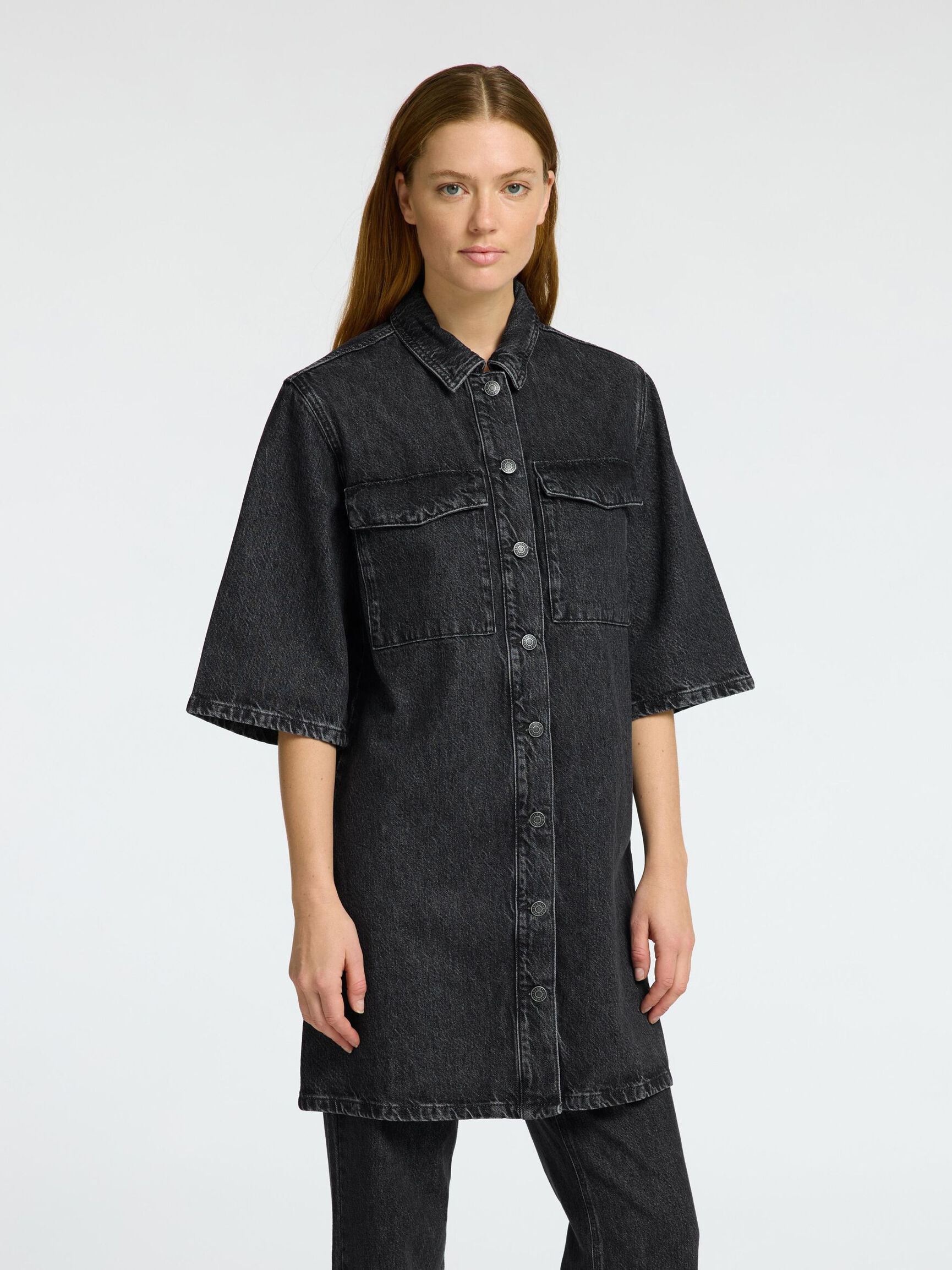 MINI DENIM DRESS, Black, highres