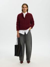ALPACA BLEND KNITTED CARDIGAN, Tawny Port, highres