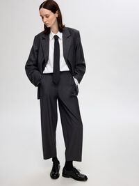 100% WOOL  BARREL FIT TROUSERS, Dark Grey, highres