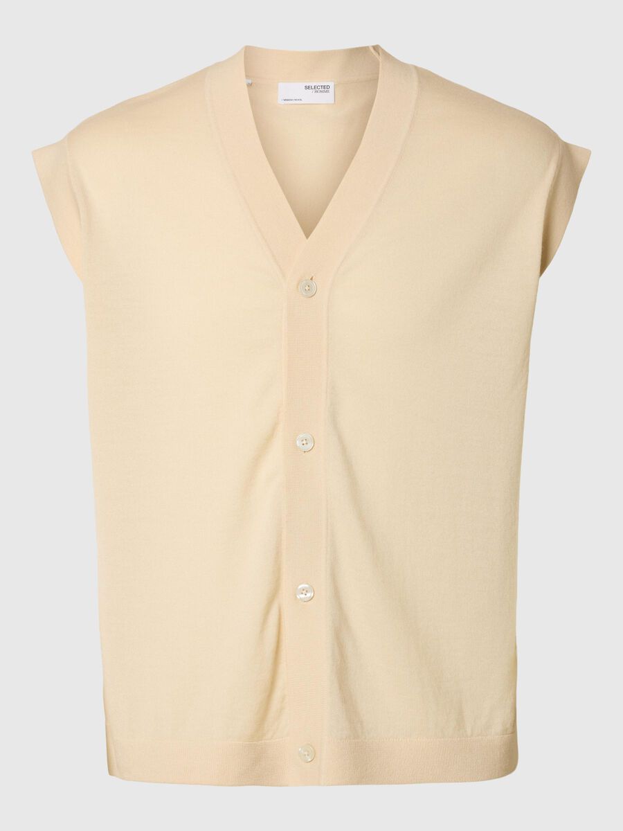 Selected 100% MERINOWOL GEBREID GILET, Angora, highres - 16097815_Angora_001.jpg