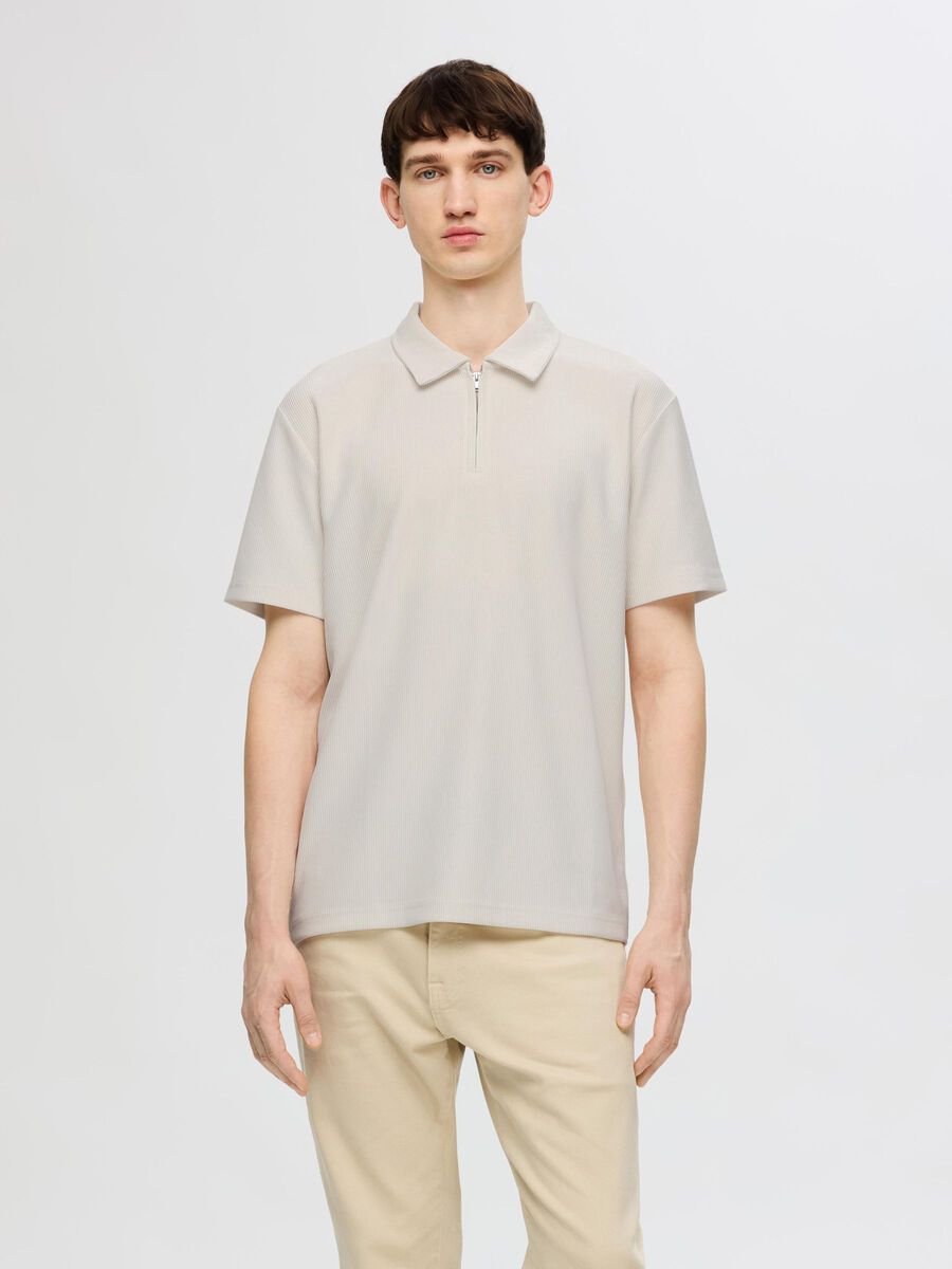 Selected HALF-ZIP PLISSEE POLO SHIRT, Egret, highres - 16094291_Egret_003.jpg