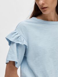 BAUMWOLL RÜSCHEN T-SHIRT, Cashmere Blue, highres