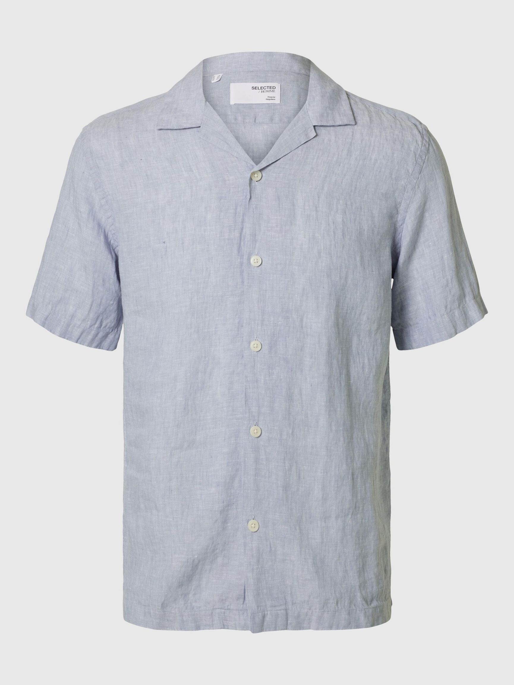 100% LINNEN OVERHEMD MET KORTE MOUWEN, Blue Fog, highres