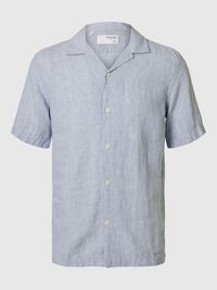 100% LINNEN OVERHEMD MET KORTE MOUWEN, Blue Fog, highres