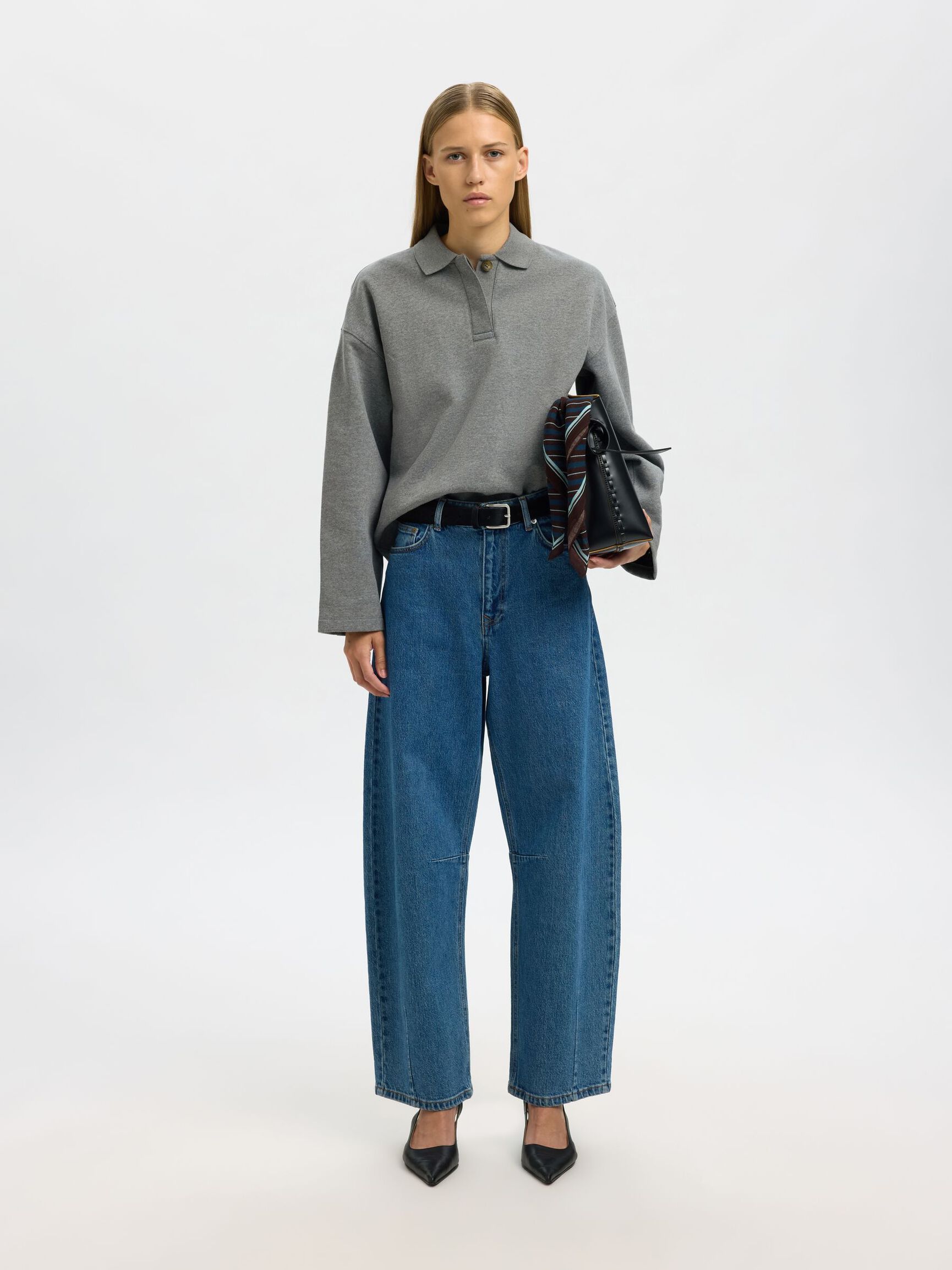 POLO COLLAR SWEATSHIRT, Medium Grey Melange, highres