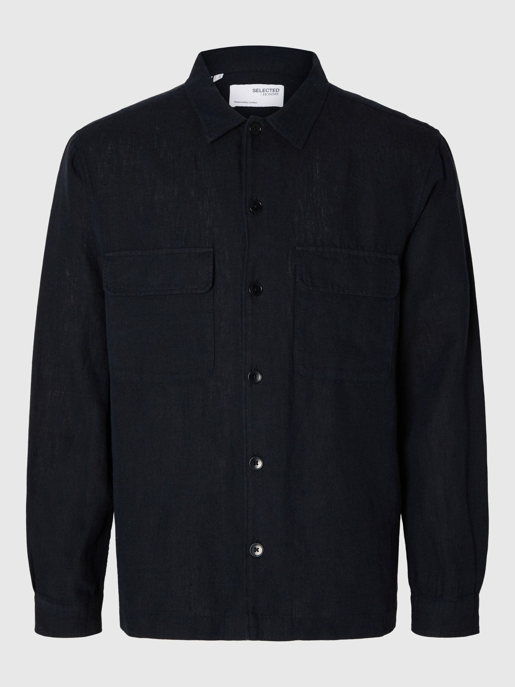 LONG-SLEEVED LINEN BLEND OVERSHIRT, Sky Captain, highres